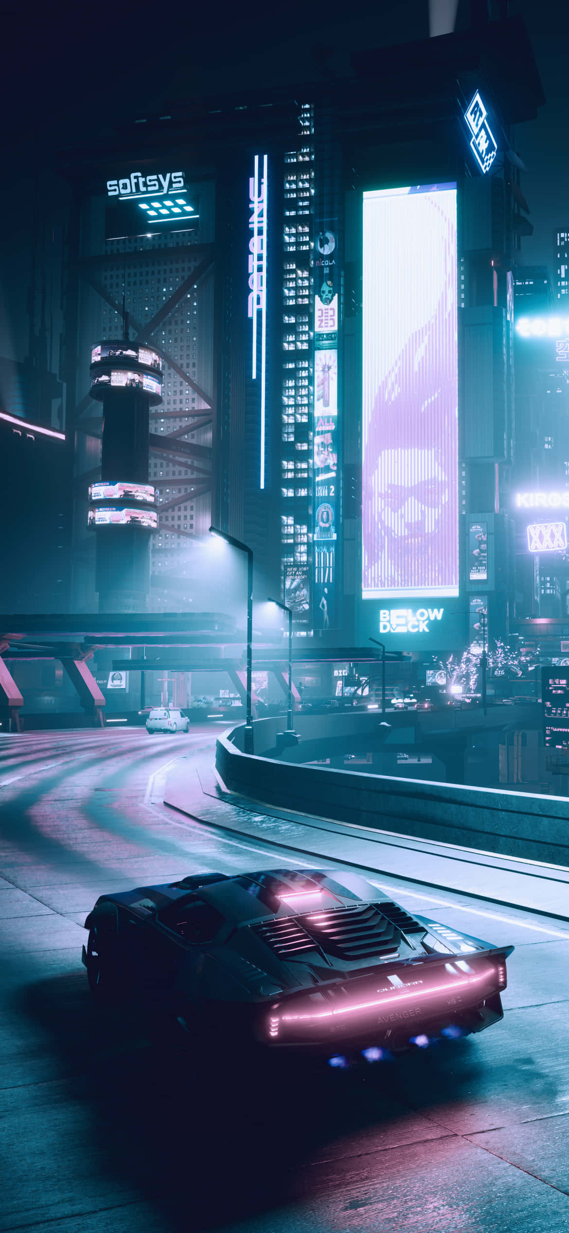 iPhone X Cyberpunk 2077 背景 走る車 壁紙