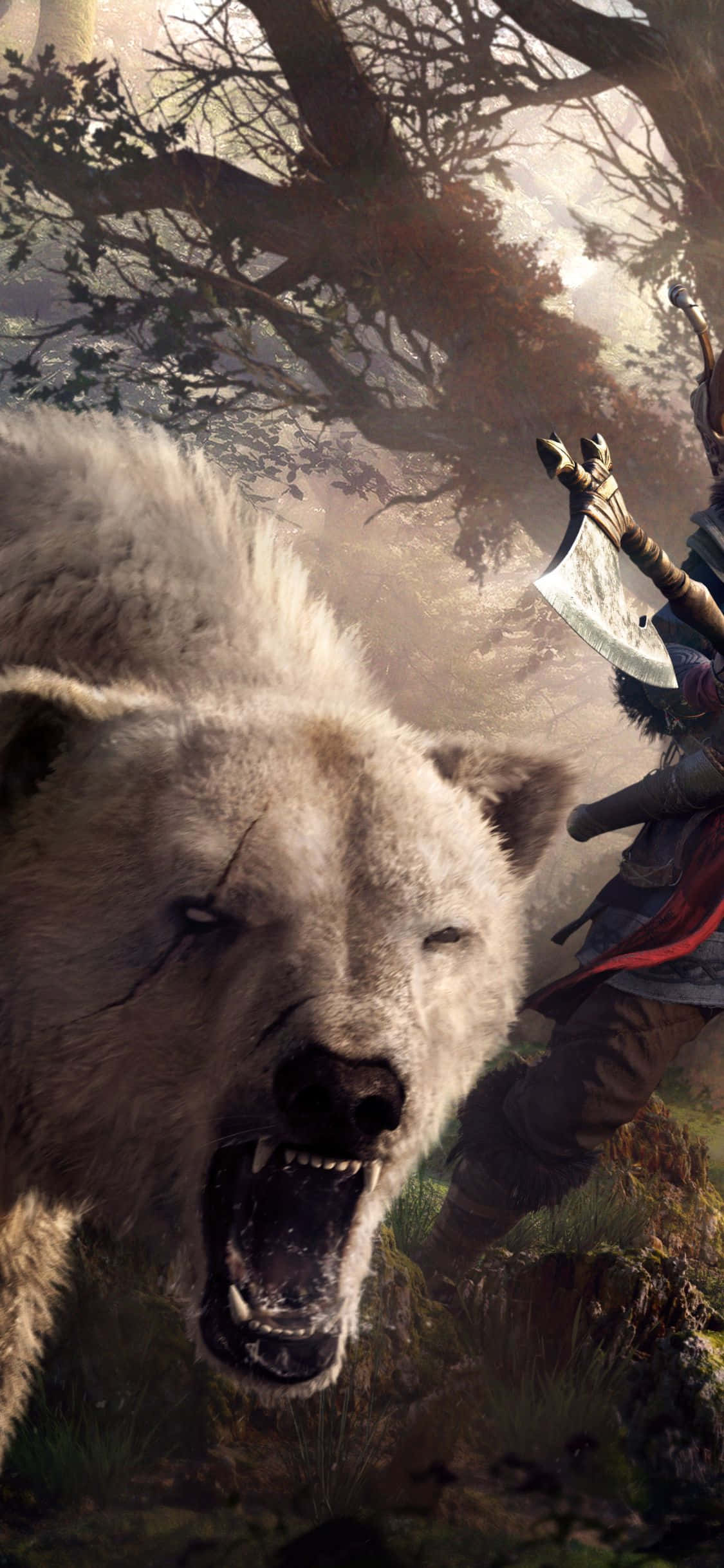 iPhone XS アサシン クリード ヴァルハラ 咆哮する白熊背景 壁紙