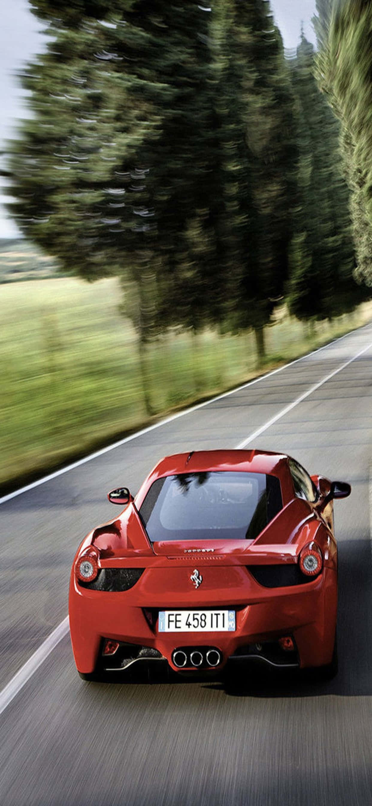 iPhone Xs Max Ferrari 背景 道路上の赤い2015年型フェラーリ458 Spider 壁紙