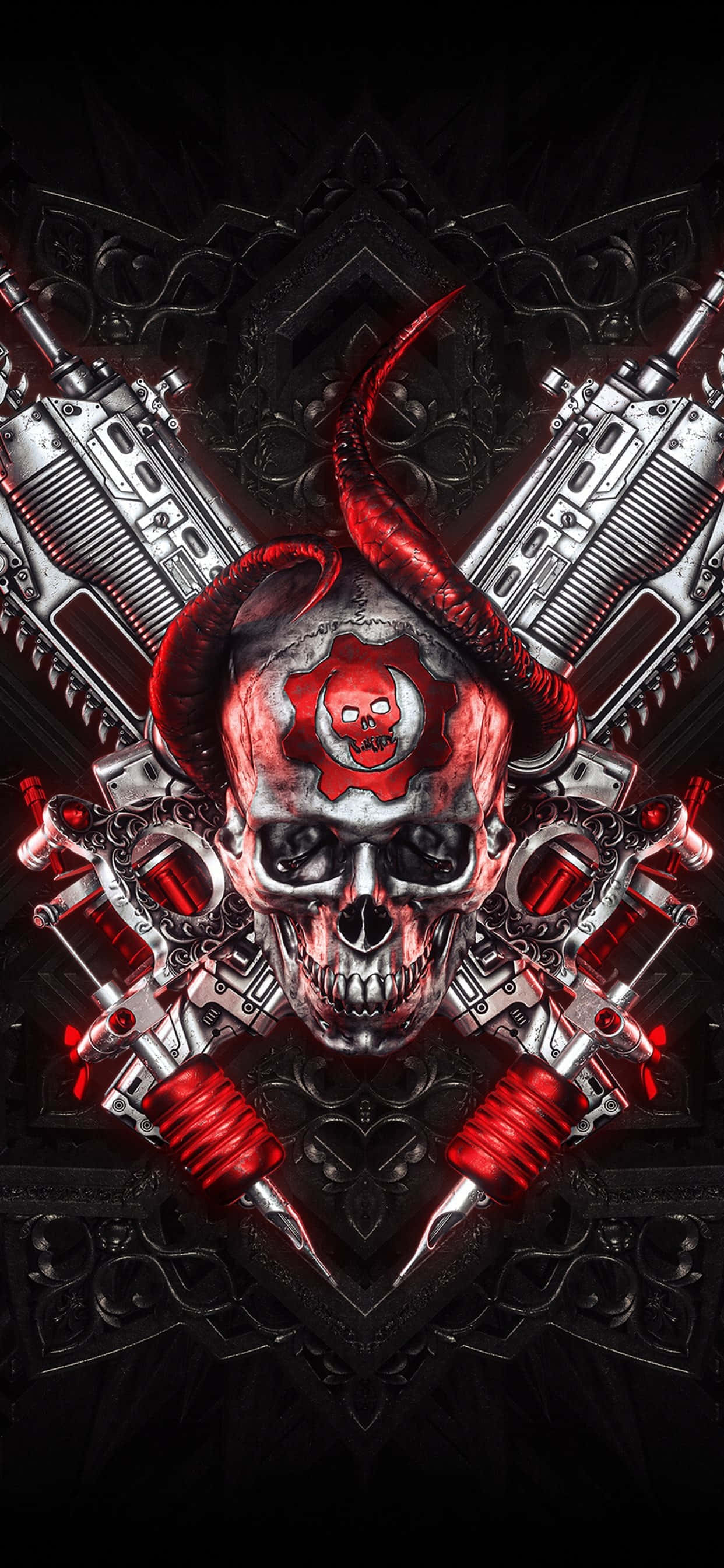 iPhone XS Max Gears of War 5 赤と銀の背景 壁紙