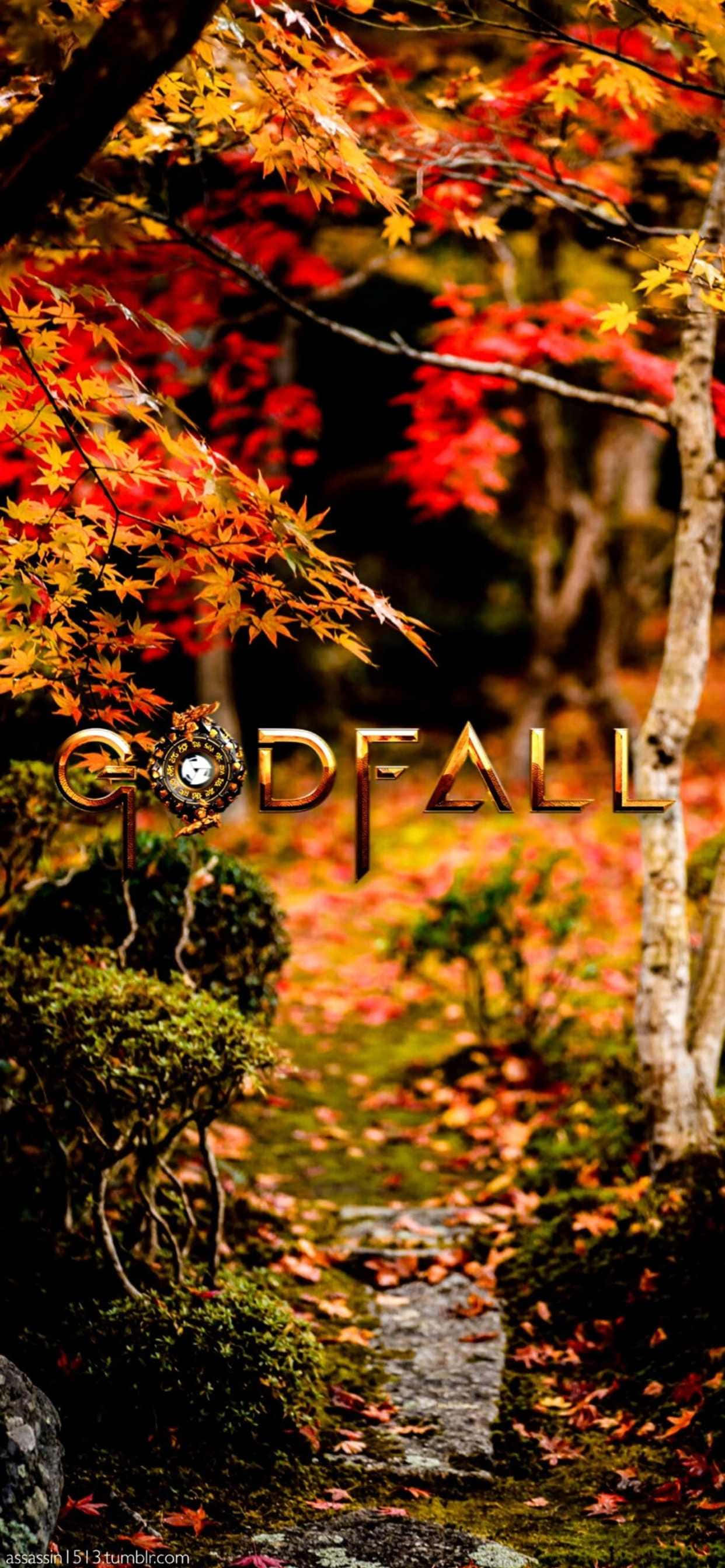 iPhone Xs Max Godfall 紅葉の背景 壁紙