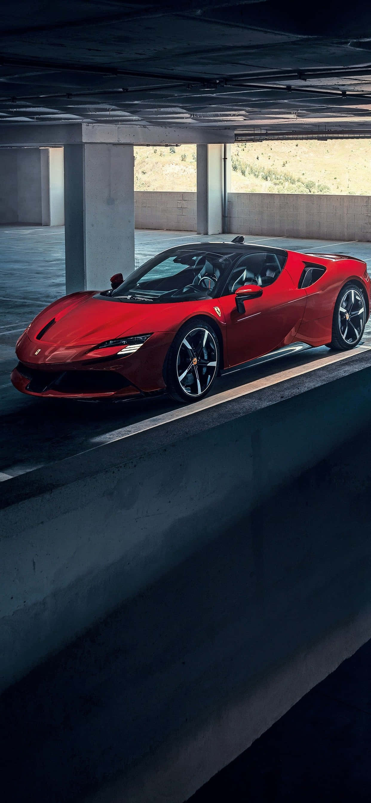 iPhone Xs Max フェラーリ 壁紙 駐車場の赤いフェラーリSF90ストラダーレ 壁紙