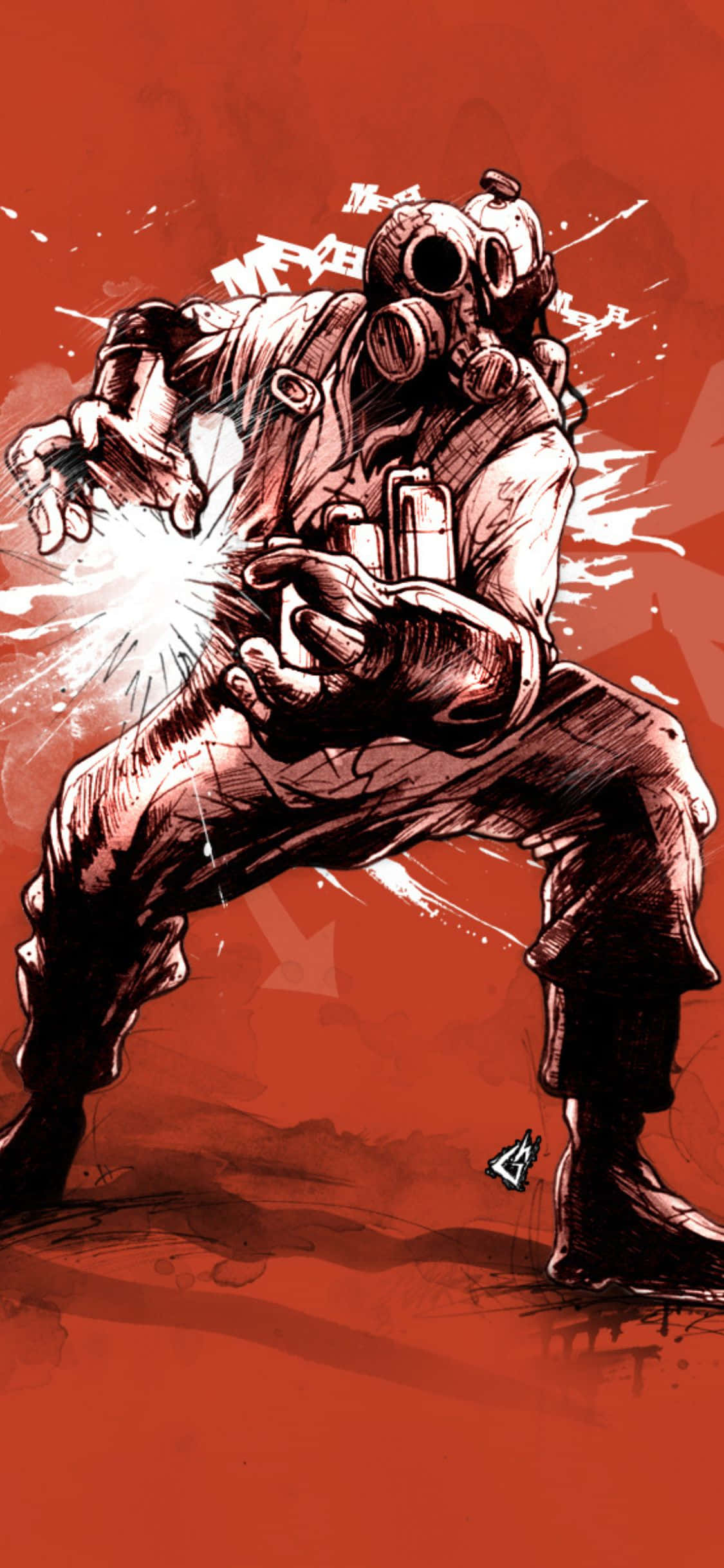 iPhone XS Team Fortress 2 モノクロ Pyro 背景アートワーク 壁紙
