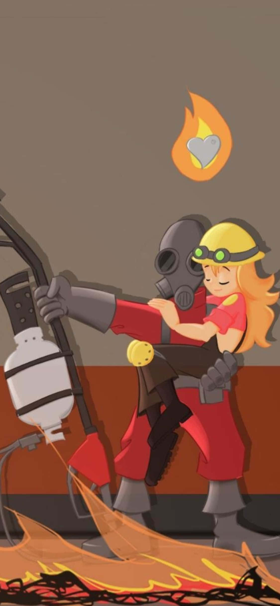 iPhone Xs TF2背景 パイロを抱きしめる少女 壁紙