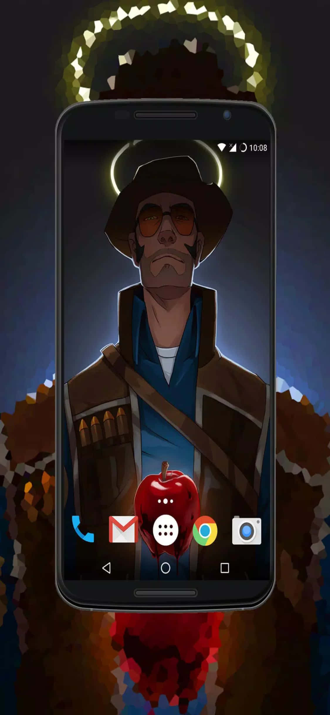 iPhone Xs TF2背景 スナイパーが映るAndroid画面 壁紙