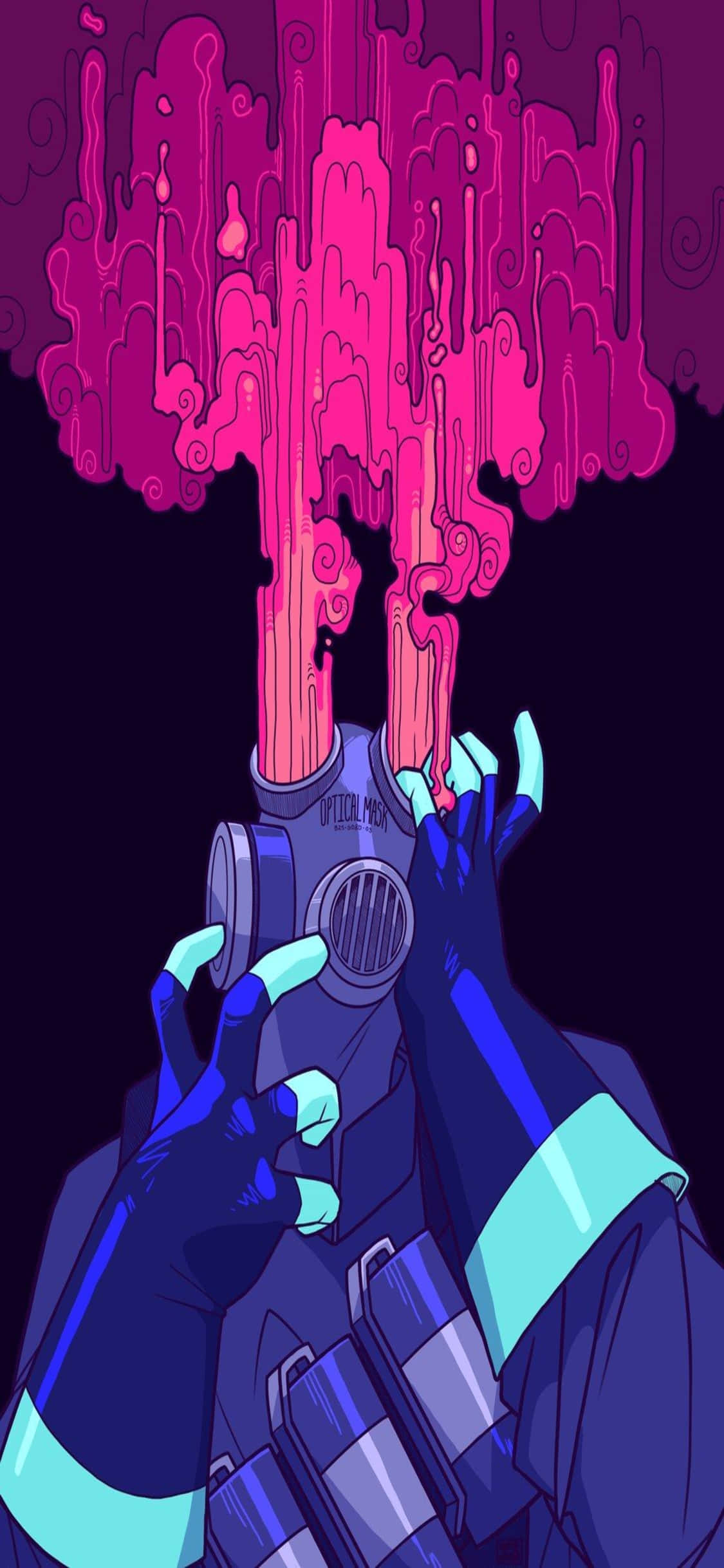 iPhone Xs TF2背景 ファンアート描画 パイロの紫の炎の目 壁紙
