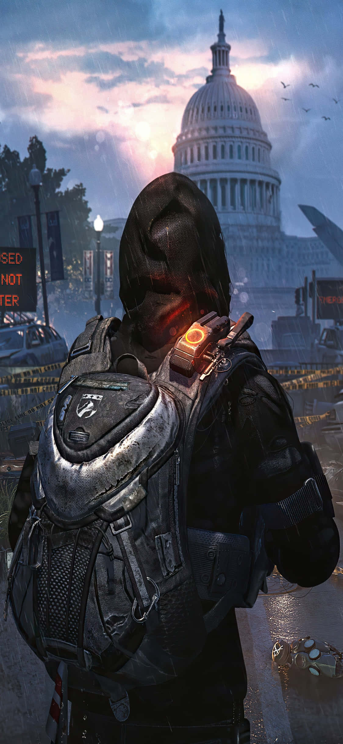 iPhone Xs 背景『The Division』ワシントンに立つフードの男 壁紙
