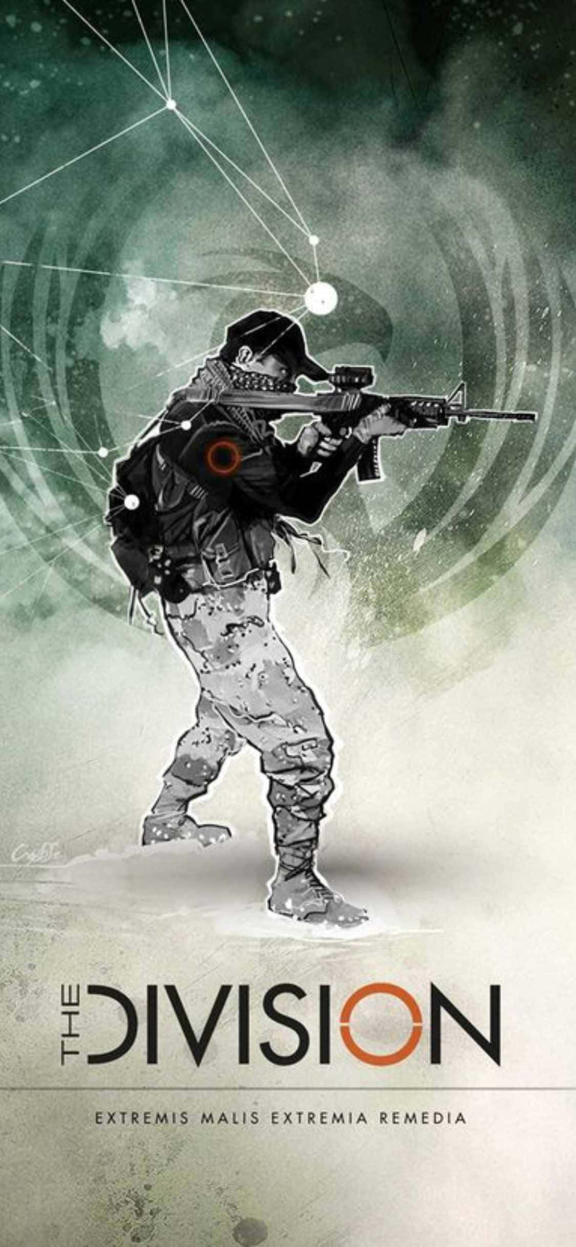 iPhone Xs 背景『The Division』ゲームタイトルポスターとスコープを覗く男 壁紙