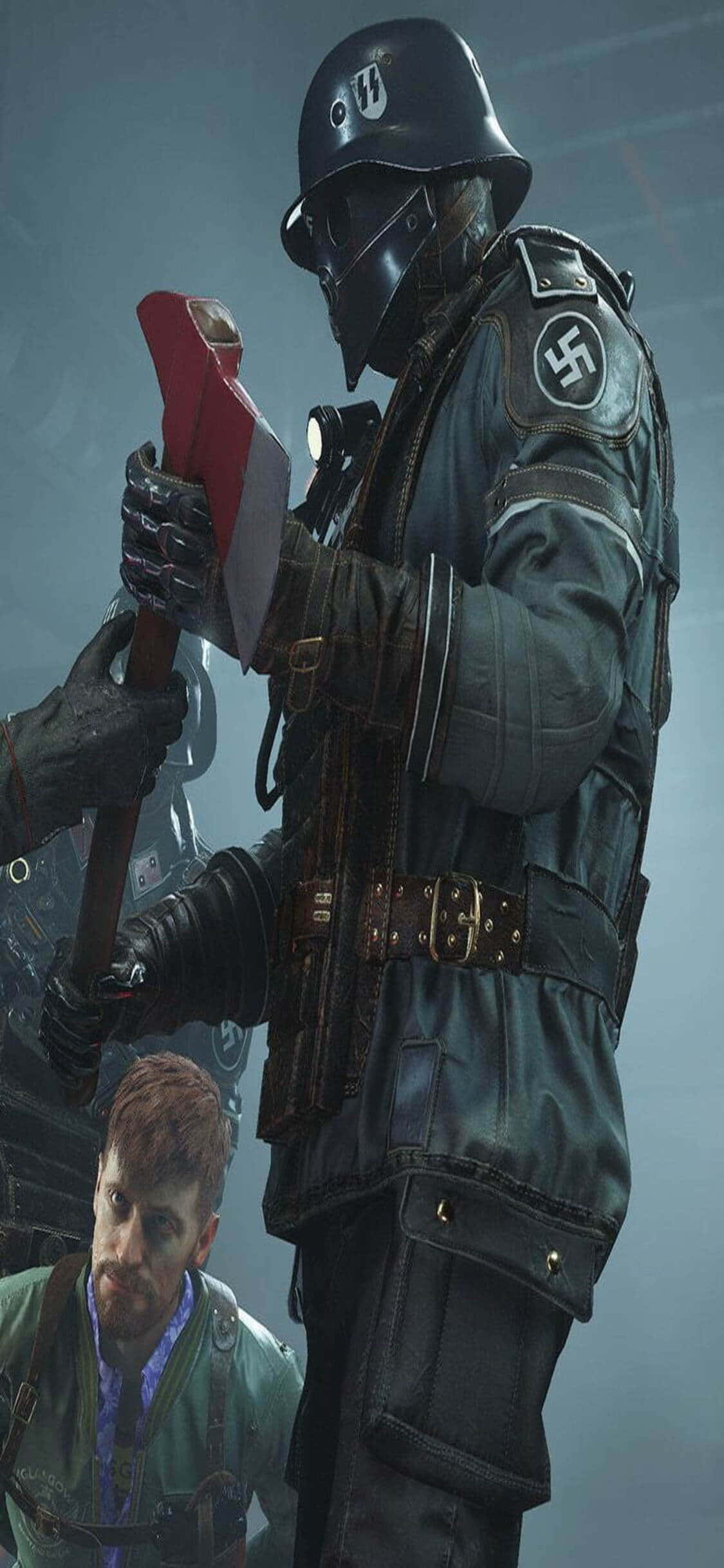 iPhone Xs Wolfenstein II ナチス兵士斧背景 壁紙