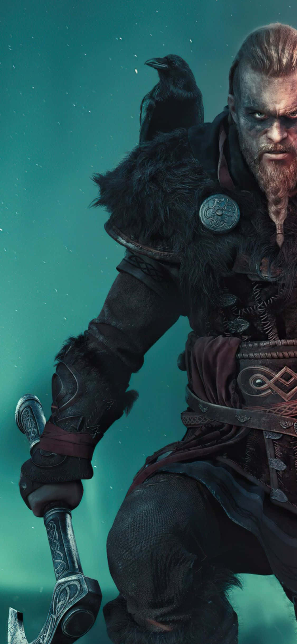 iPhone Xs アサシン クリード ヴァルハラ エイヴォルとカラス背景 壁紙