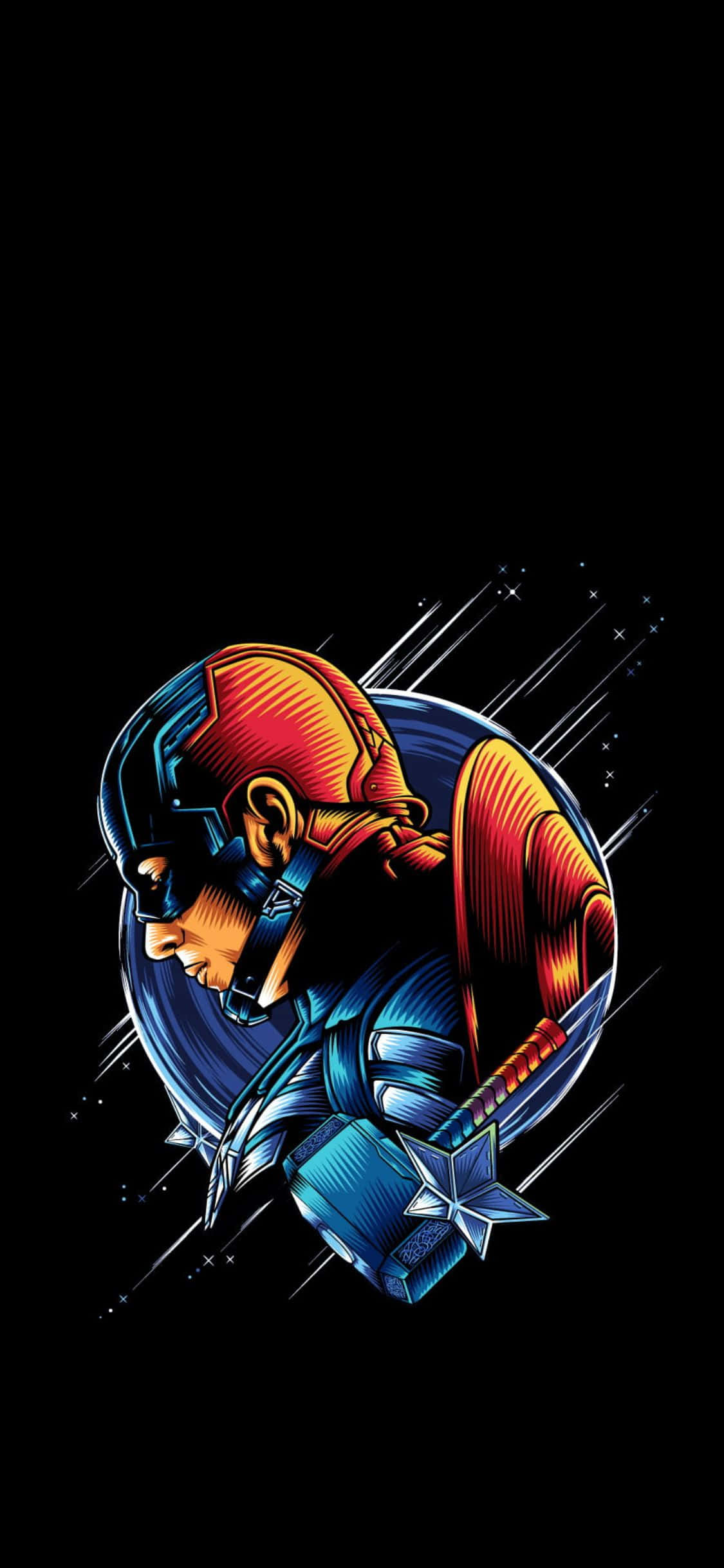 iPhone XS アベンジャーズ背景 キャプテン・アメリカ デジタルアート 壁紙