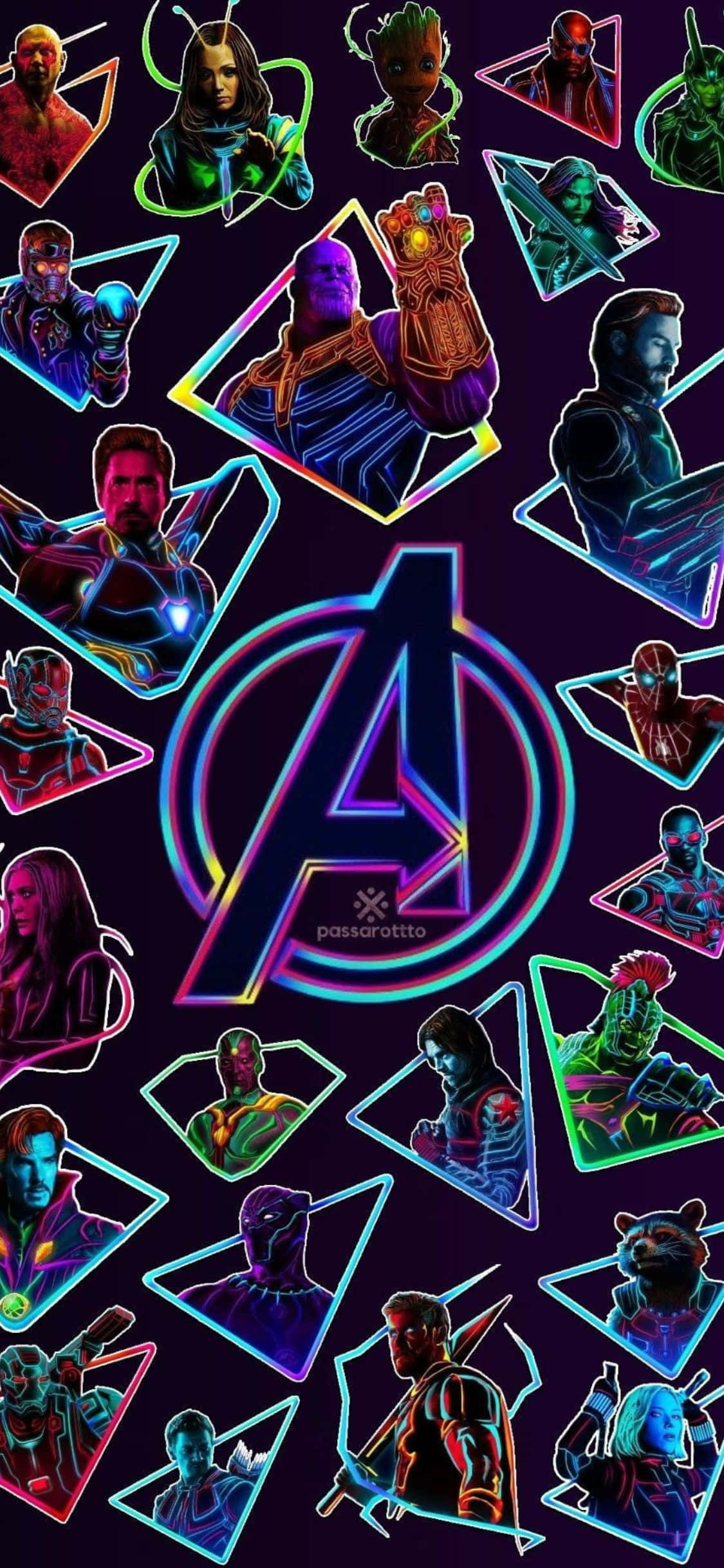 iPhone XS アベンジャーズ背景 ネオンアート 壁紙