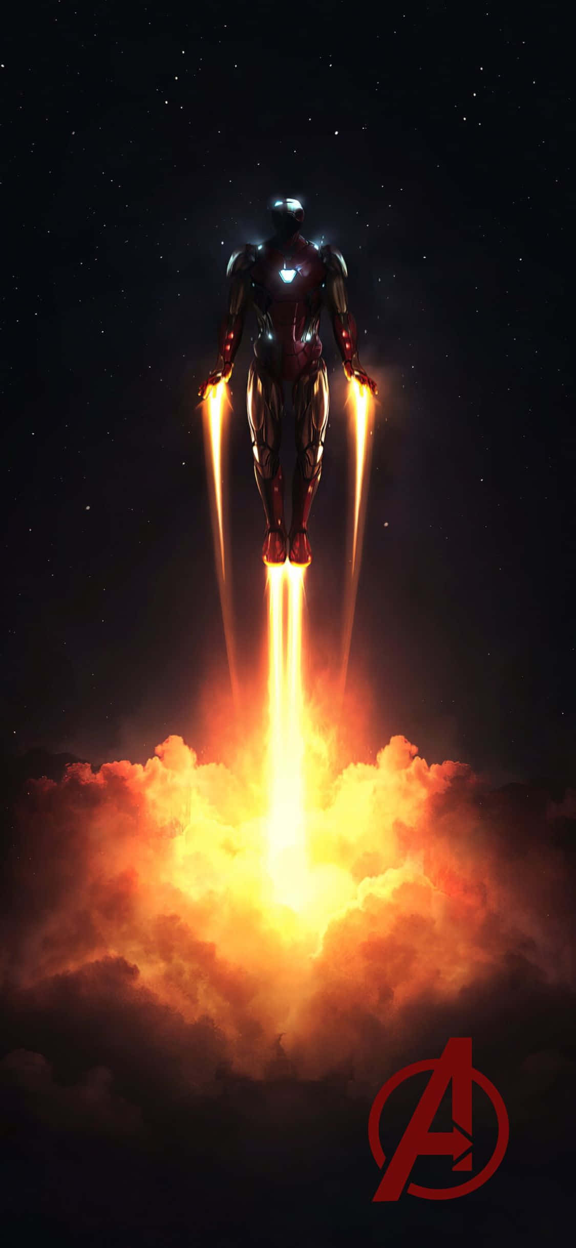 iPhone XS アベンジャーズ背景 飛行するアイアンマン 壁紙