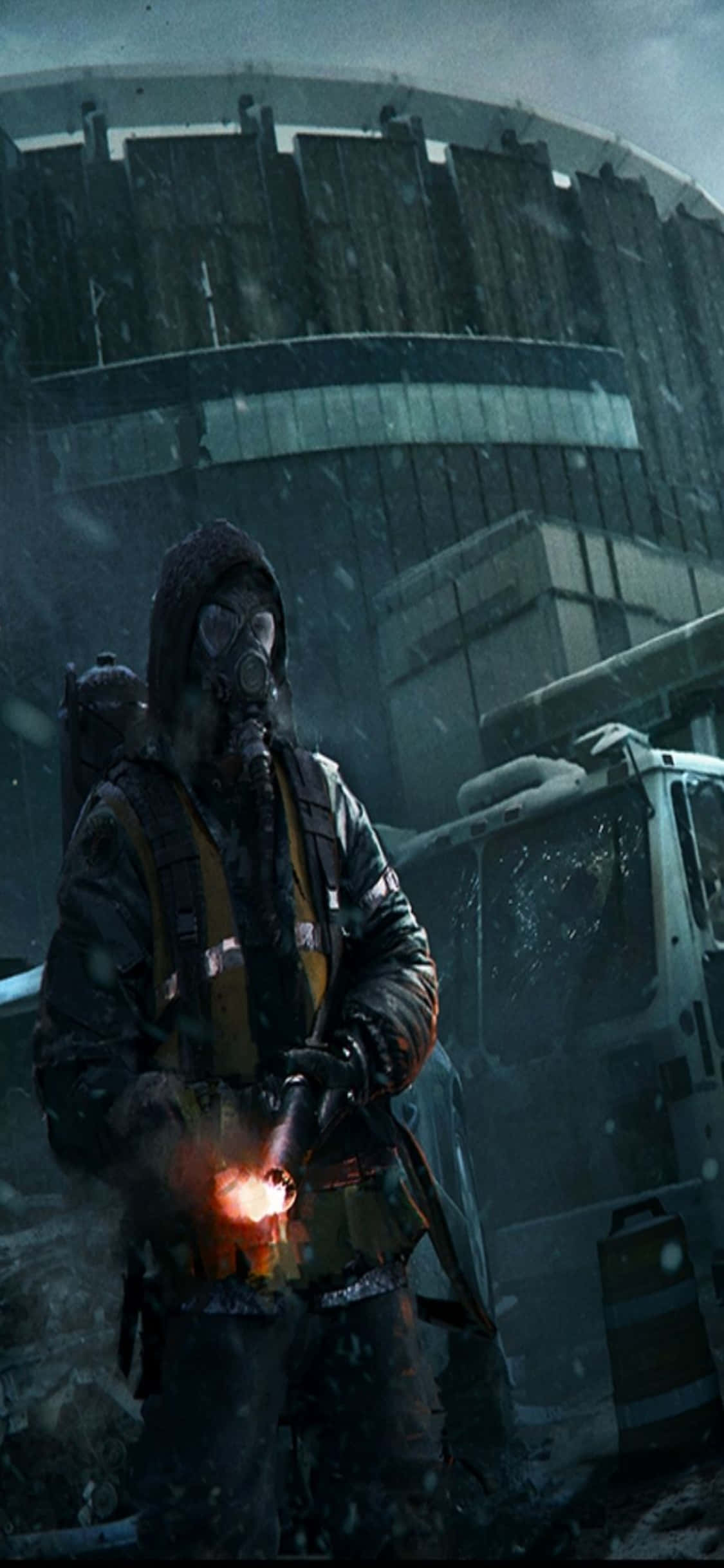 iPhone Xs 背景『The Division』雪の中の男 壁紙