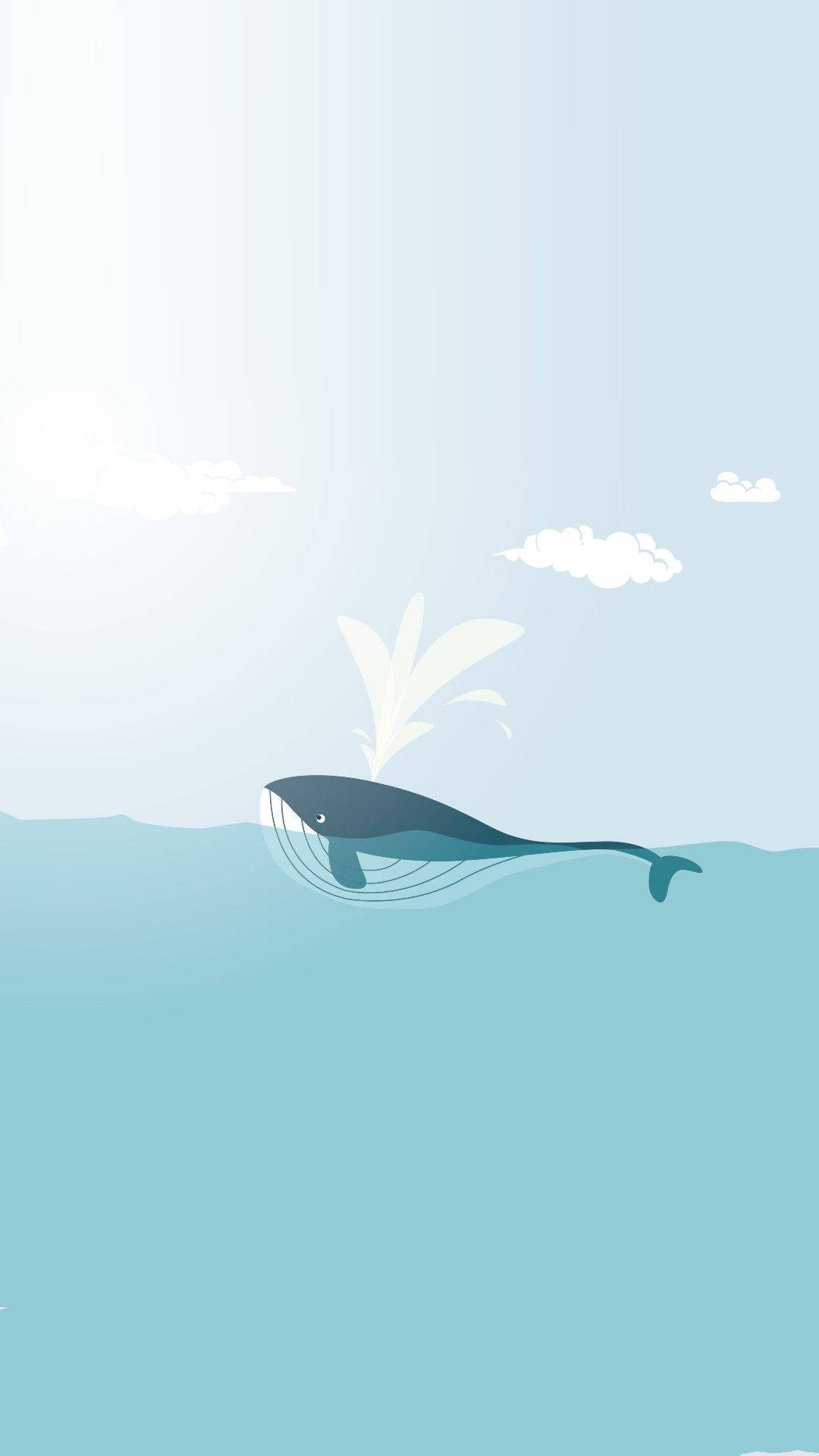 パステルブルーのクジラアート（iPhone向け） 壁紙