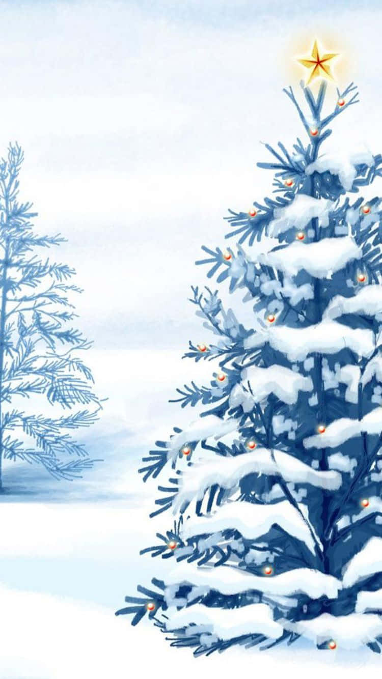 iPhone 常緑のクリスマスツリーと雪 壁紙