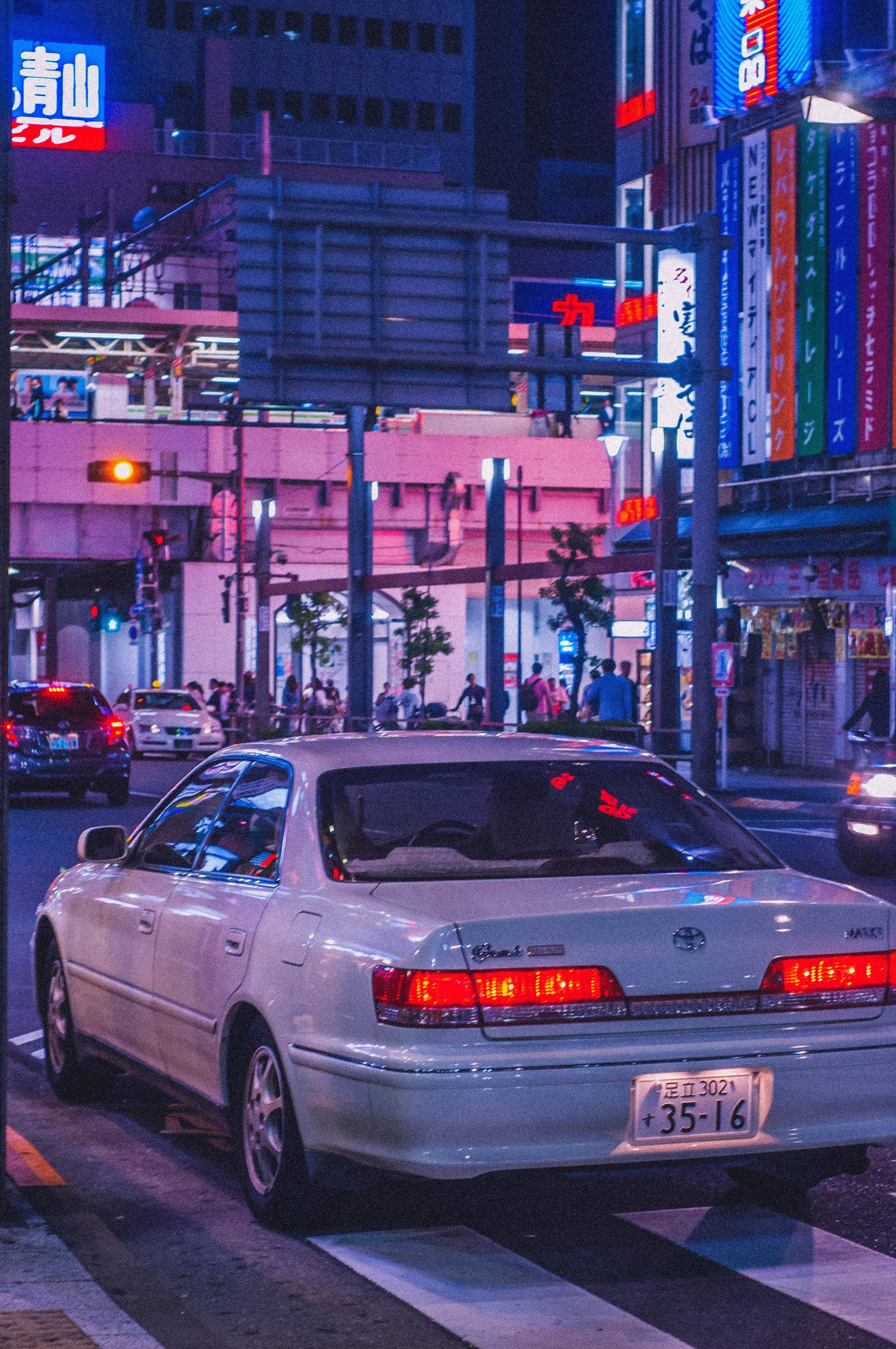 JDM車と趣ある夜の街 壁紙