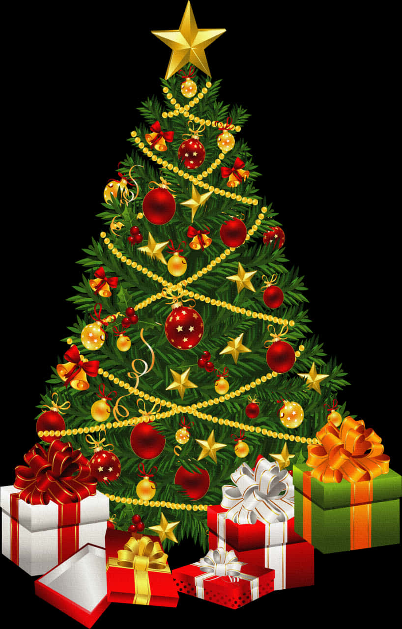 飾り付けられたクリスマスツリーとプレゼント.JPG 壁紙