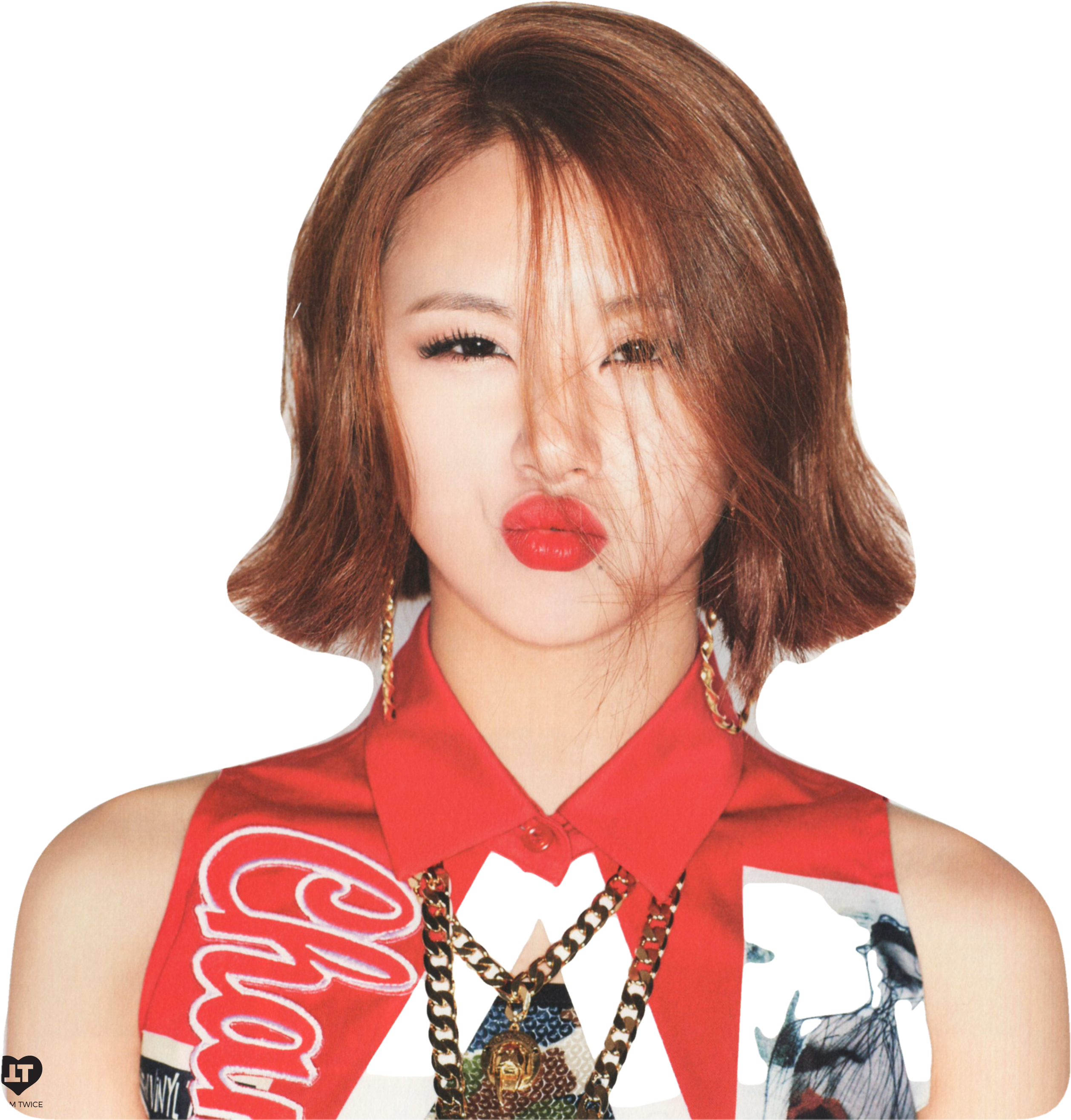 赤い唇でふくれっ面のK-POPスター 壁紙