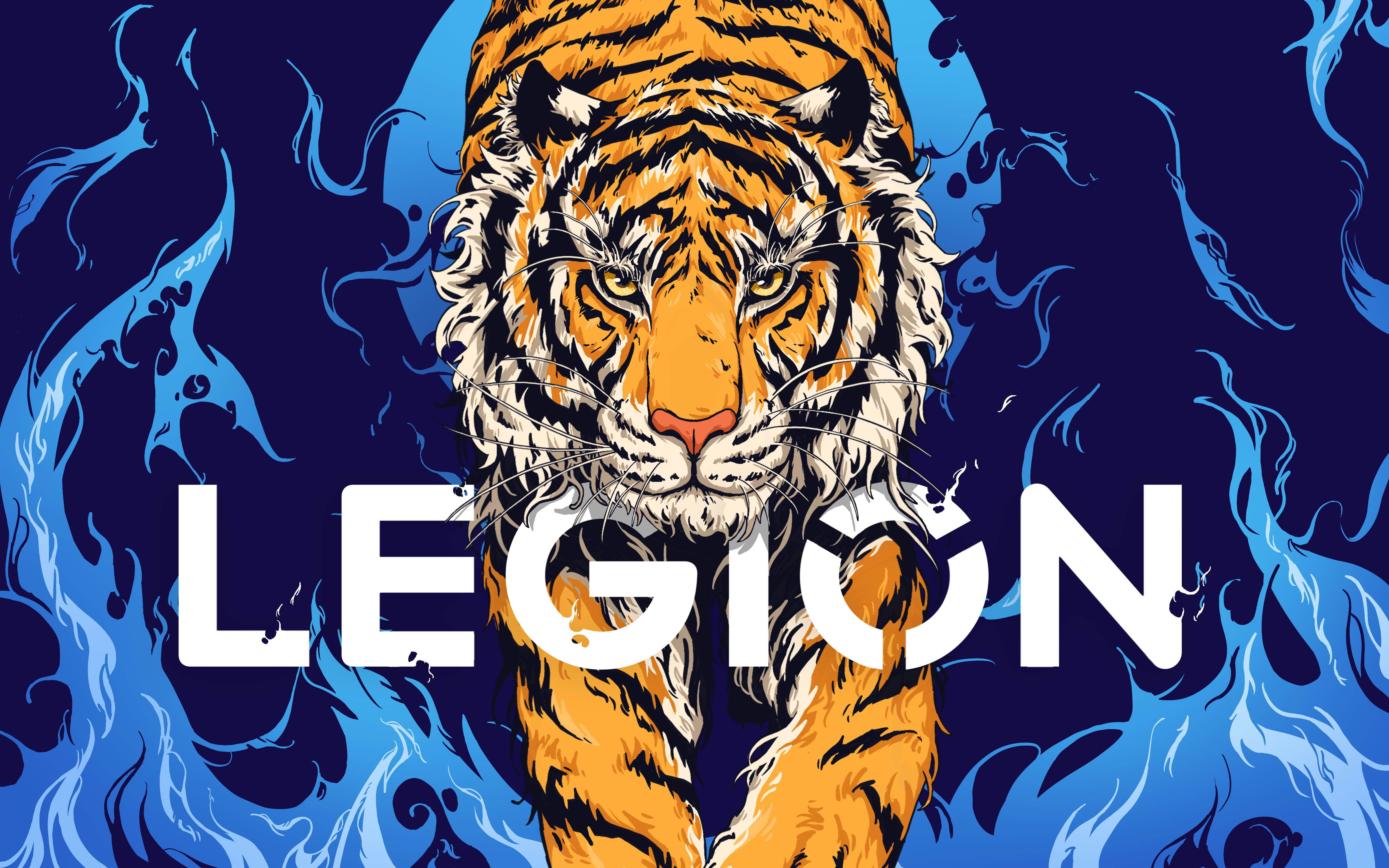 Lenovo Legion ゲーミングノートパソコンと虎 壁紙