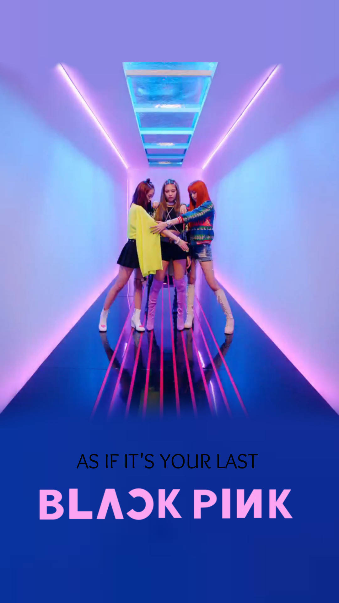 「As If It's Your Last」MV風のネオンライトと青い床のBLACKPINKメンバー壁紙