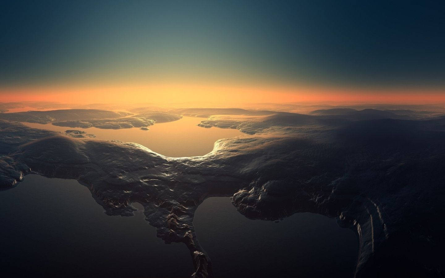 MacBook Pro 夕暮れ時の航空画像 壁紙