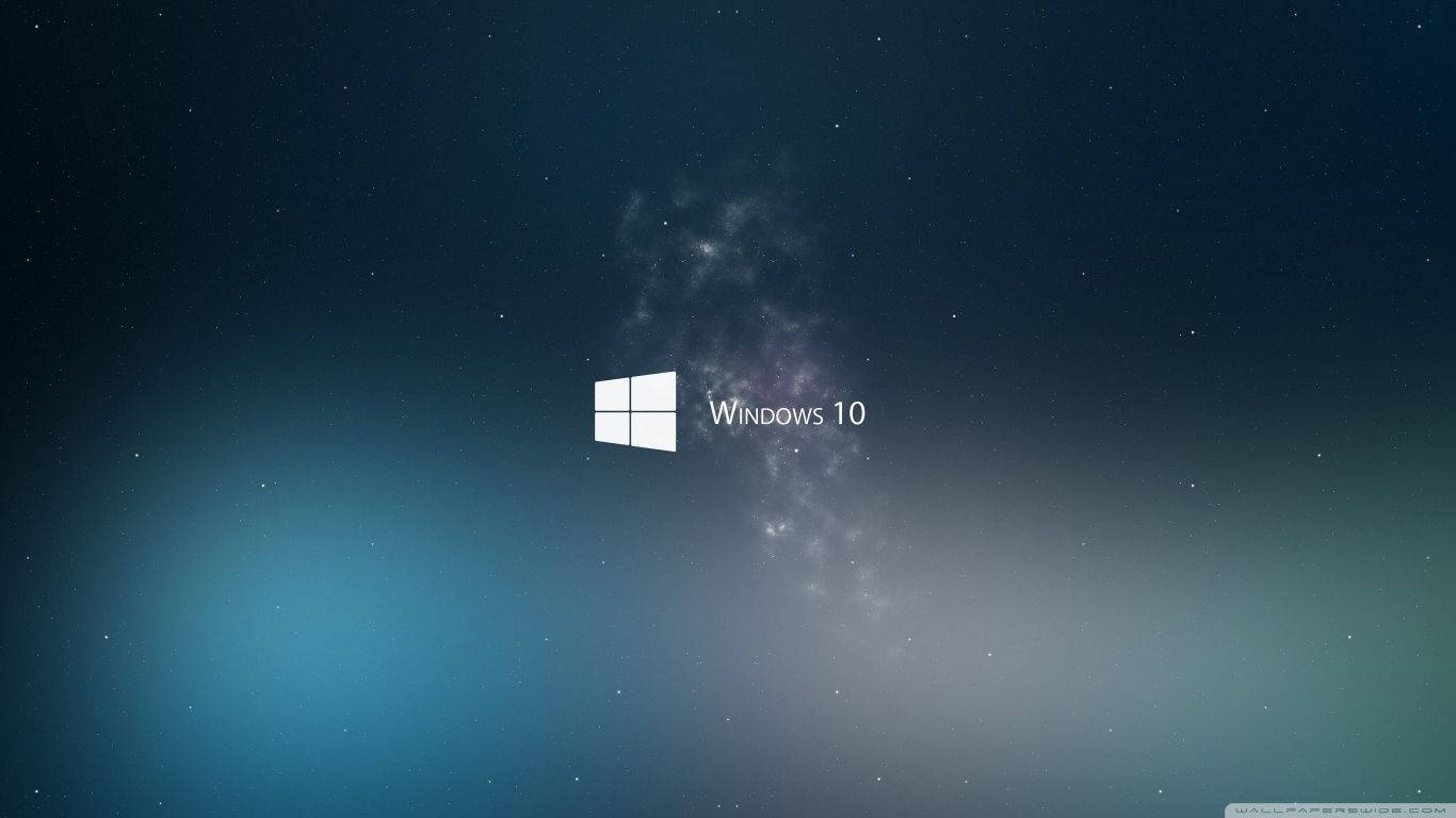 青い背景に浮かぶMicrosoft Windows 10のロゴ 壁紙
