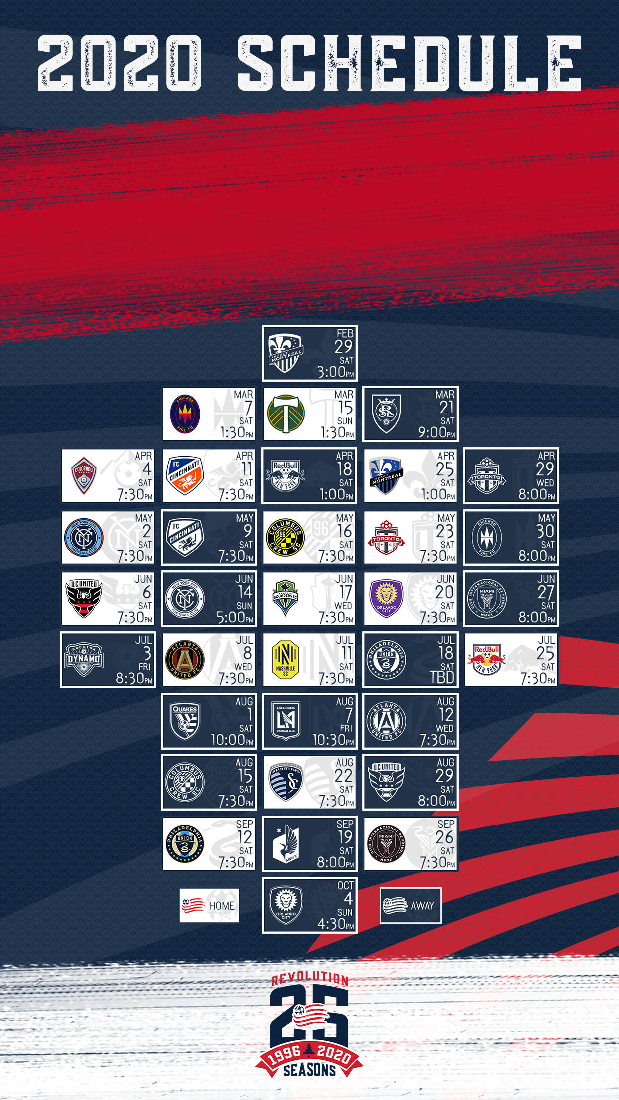 ニューイングランド・レボリューション MLS 2020年スケジュール 壁紙