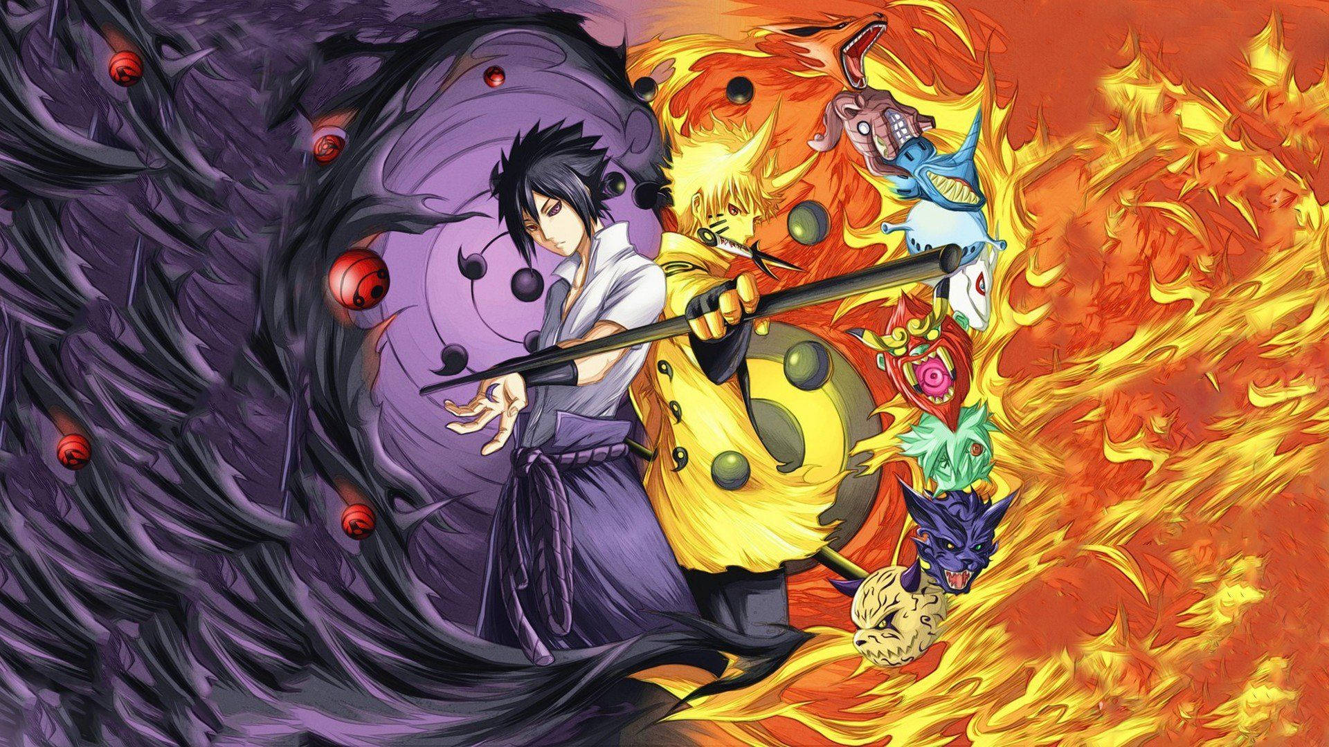 Narutoとサスケの迫力ある共闘 壁紙