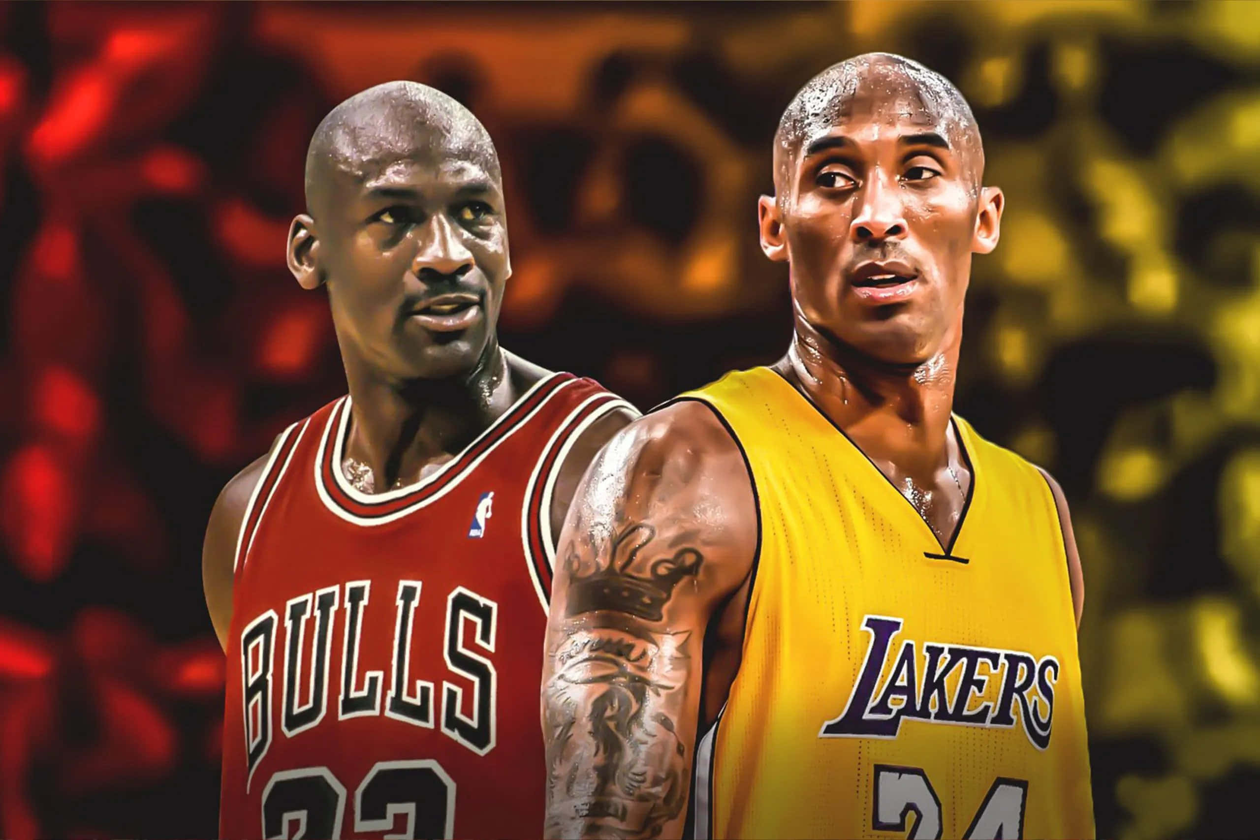 NBAスーパースター、コービー・ブライアントとマイケル・ジョーダンのデジタルイラスト 壁紙