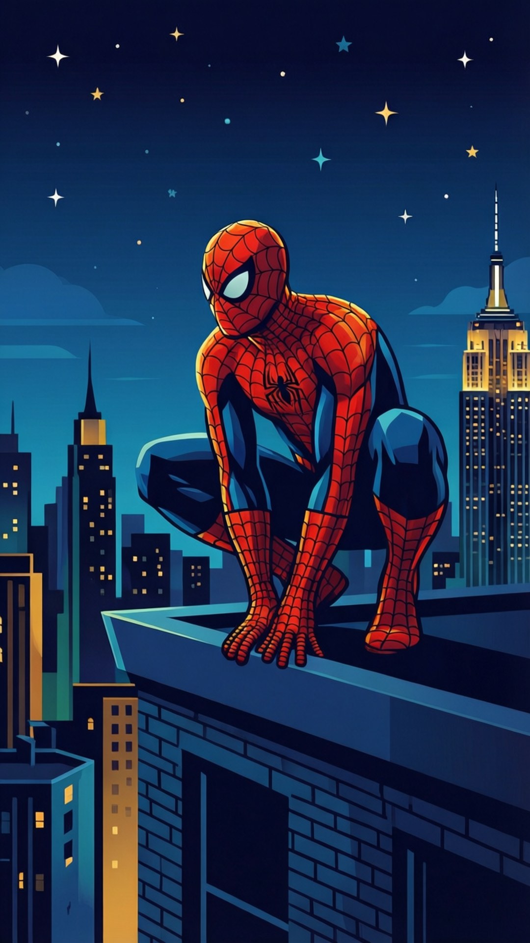 夜のNYCを見守るスパイダーマン 壁紙