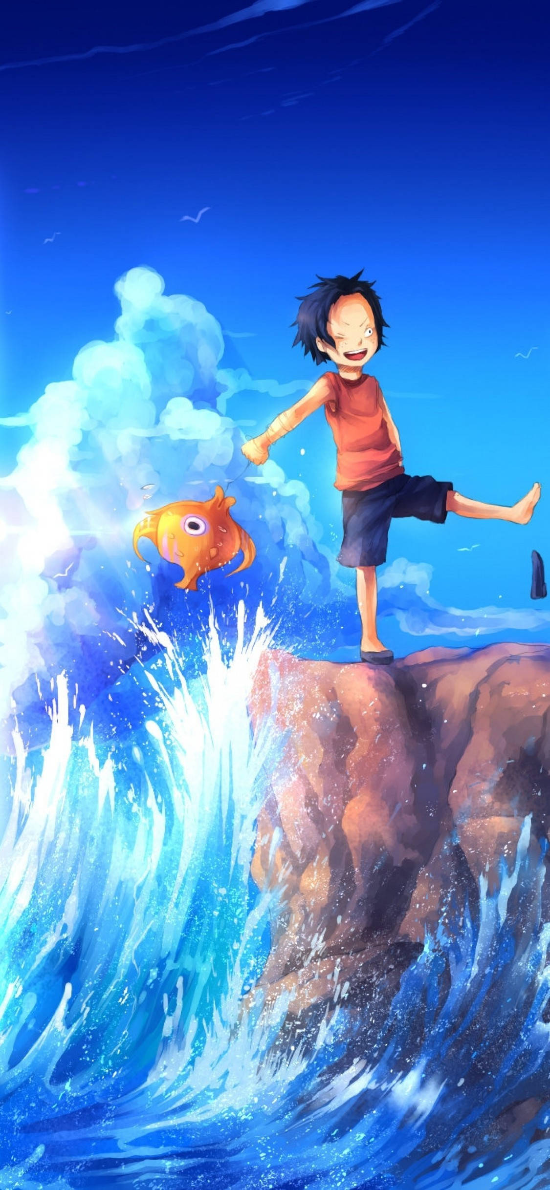 海を歩くルフィ One Piece iPhone 壁紙