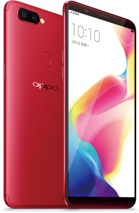 Oppoレッドスマートフォンのディスプレイと背面 壁紙