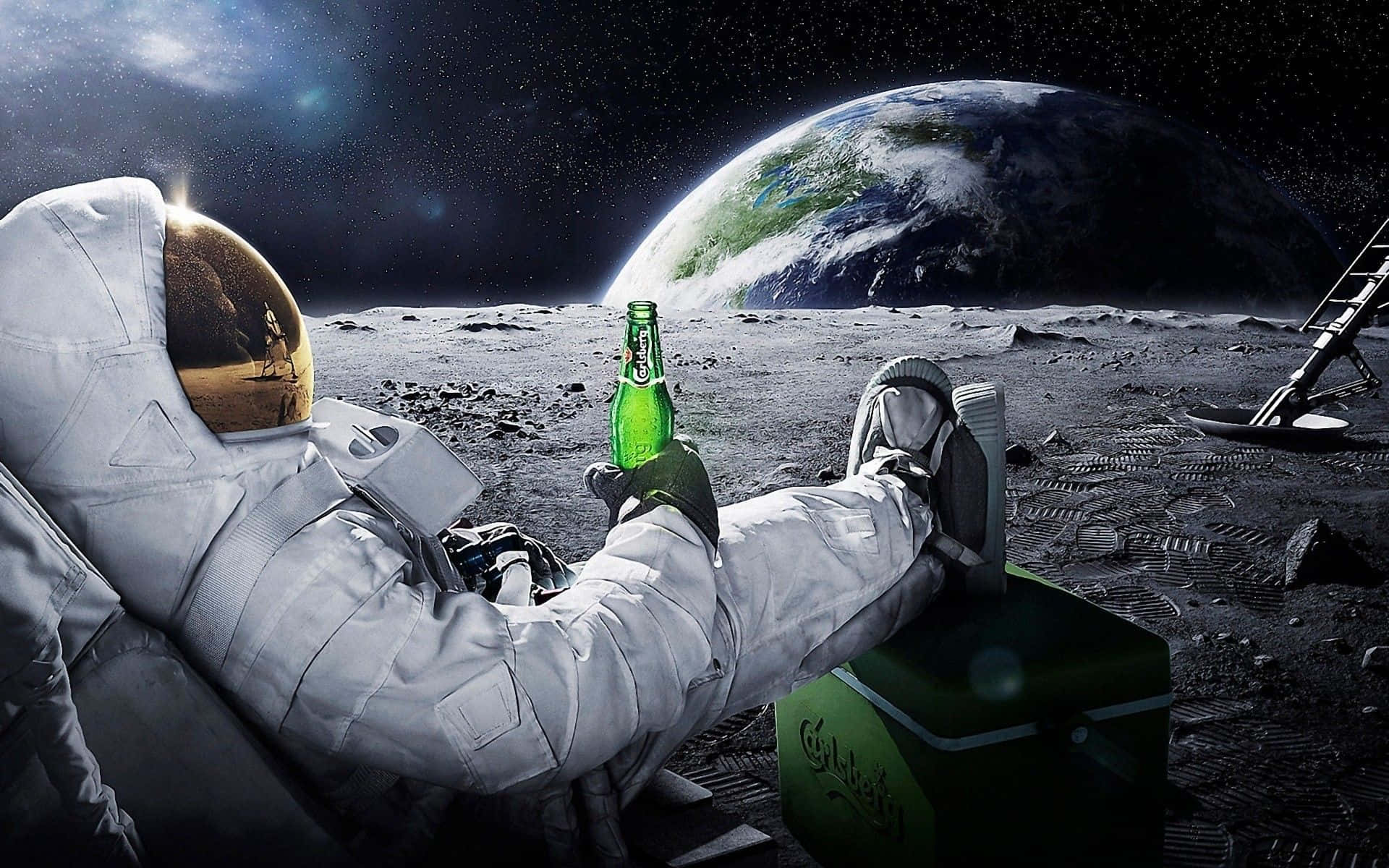 月面でビールを飲む宇宙飛行士の最高のPC壁紙 壁紙