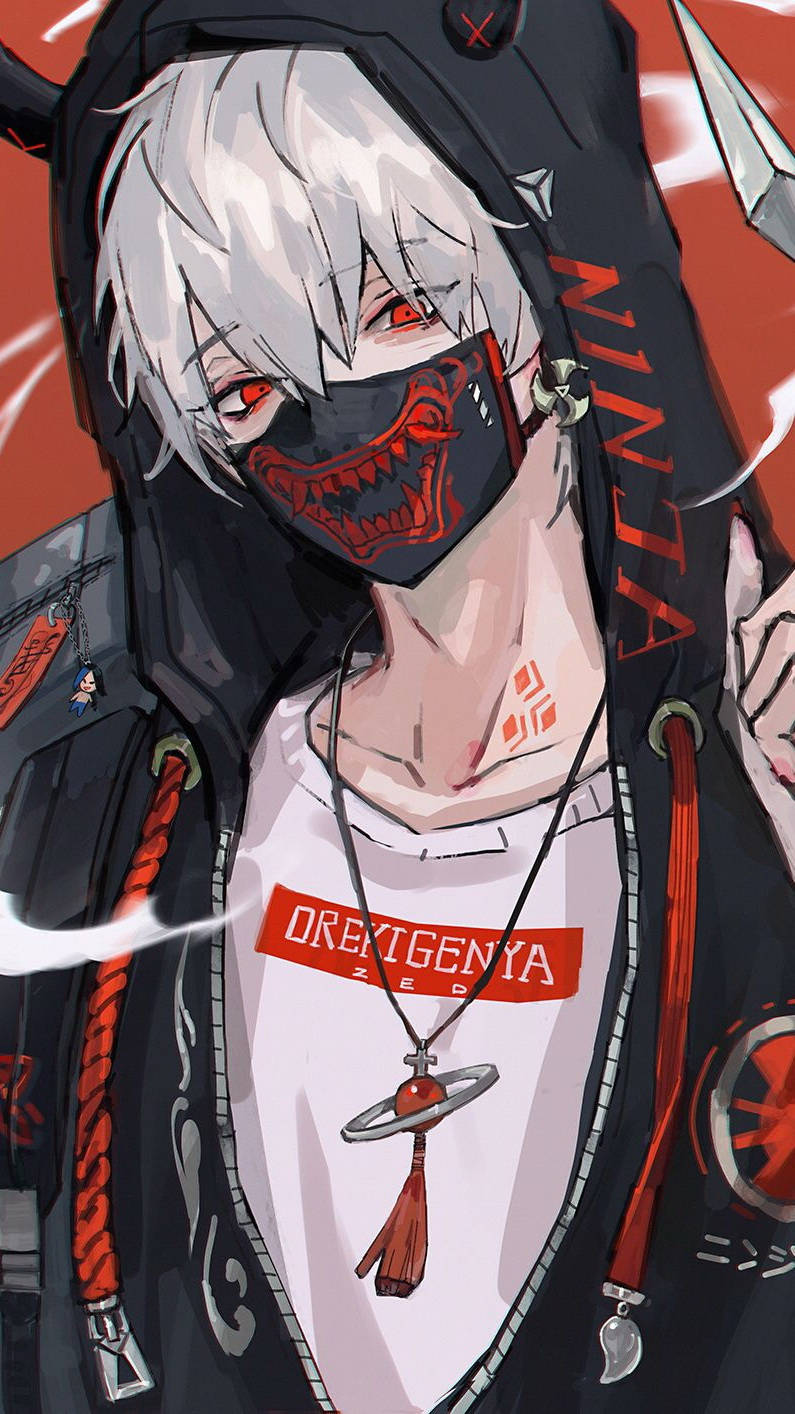 仮面を着けた少年のエッジーなアニメPFP 壁紙