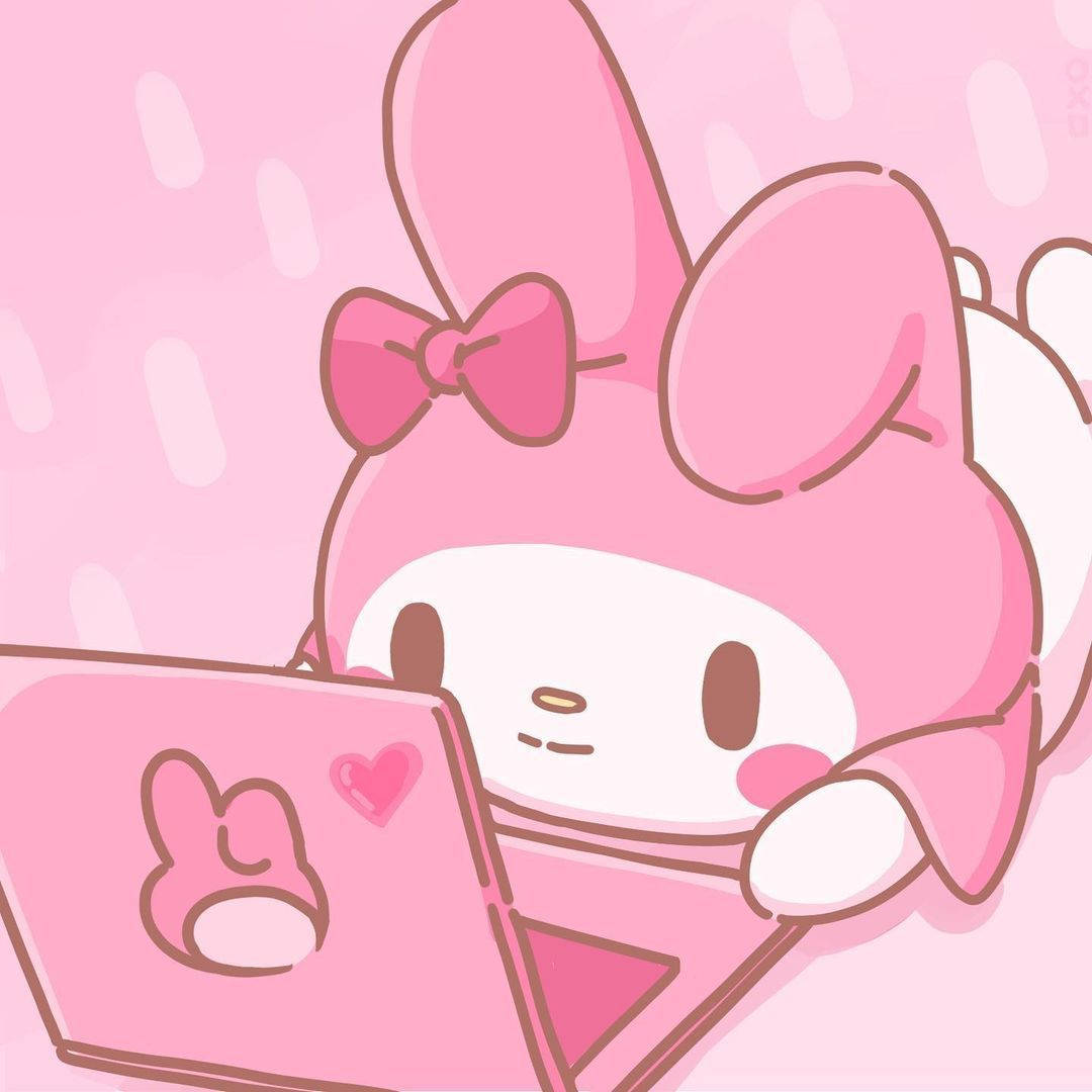 マイメロディのピンクのノートパソコンPFP 壁紙