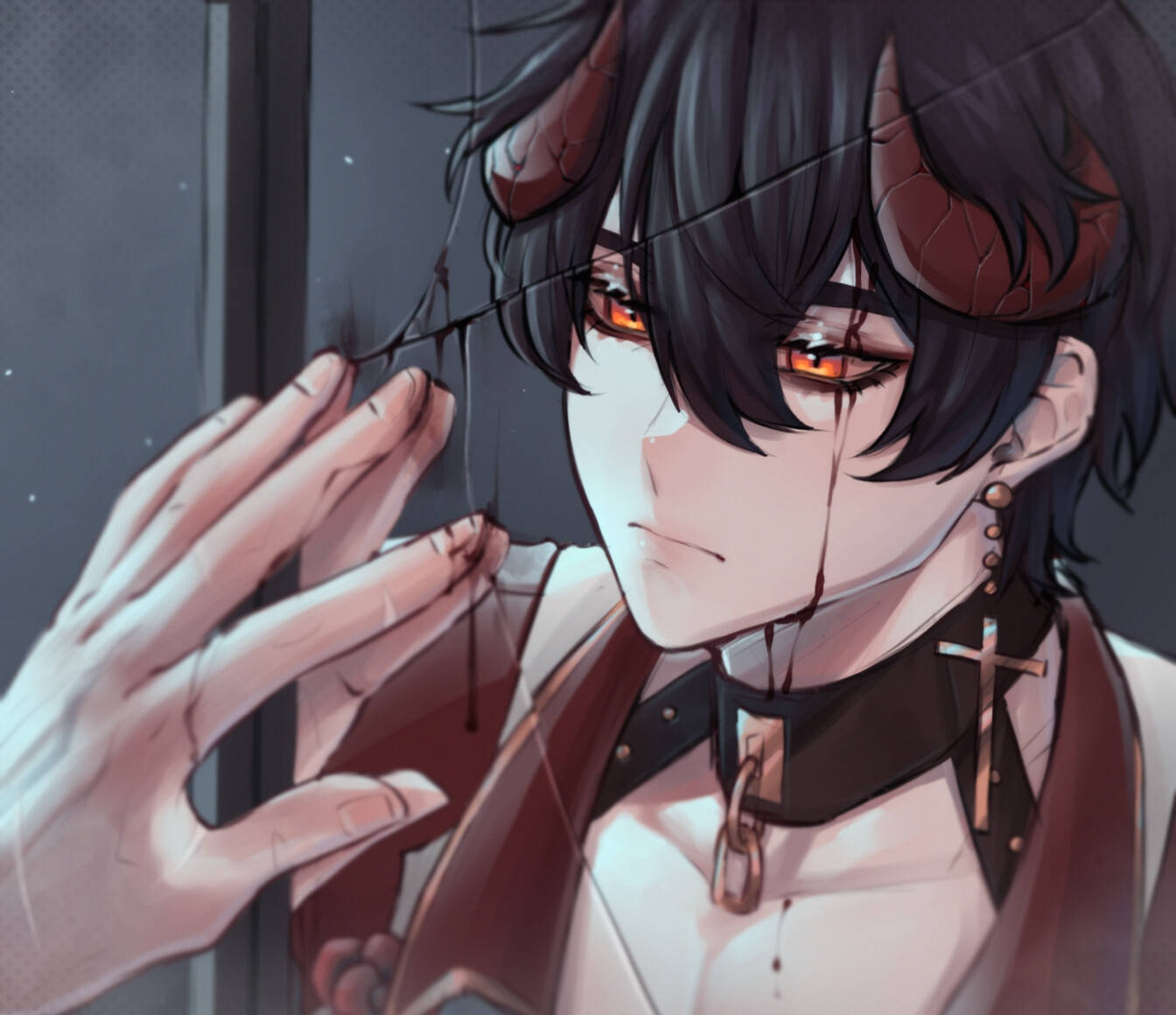 破れた鏡のエッジーなアニメPFP 壁紙