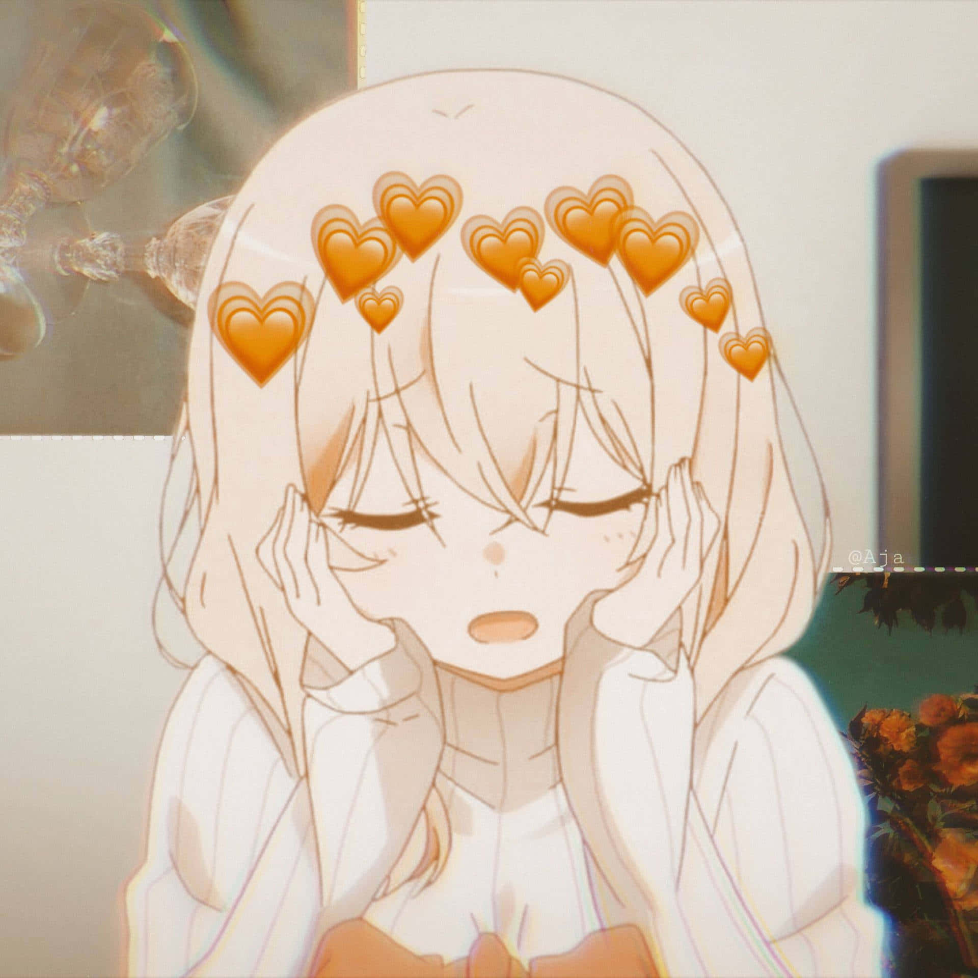 オレンジのハートがかわいいアニメPFP 壁紙