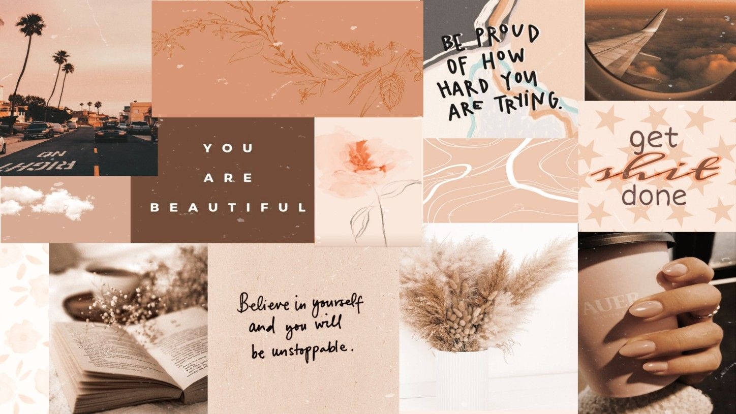 ブラウン＆クリームのコラージュ Pinterest ノートパソコン 壁紙