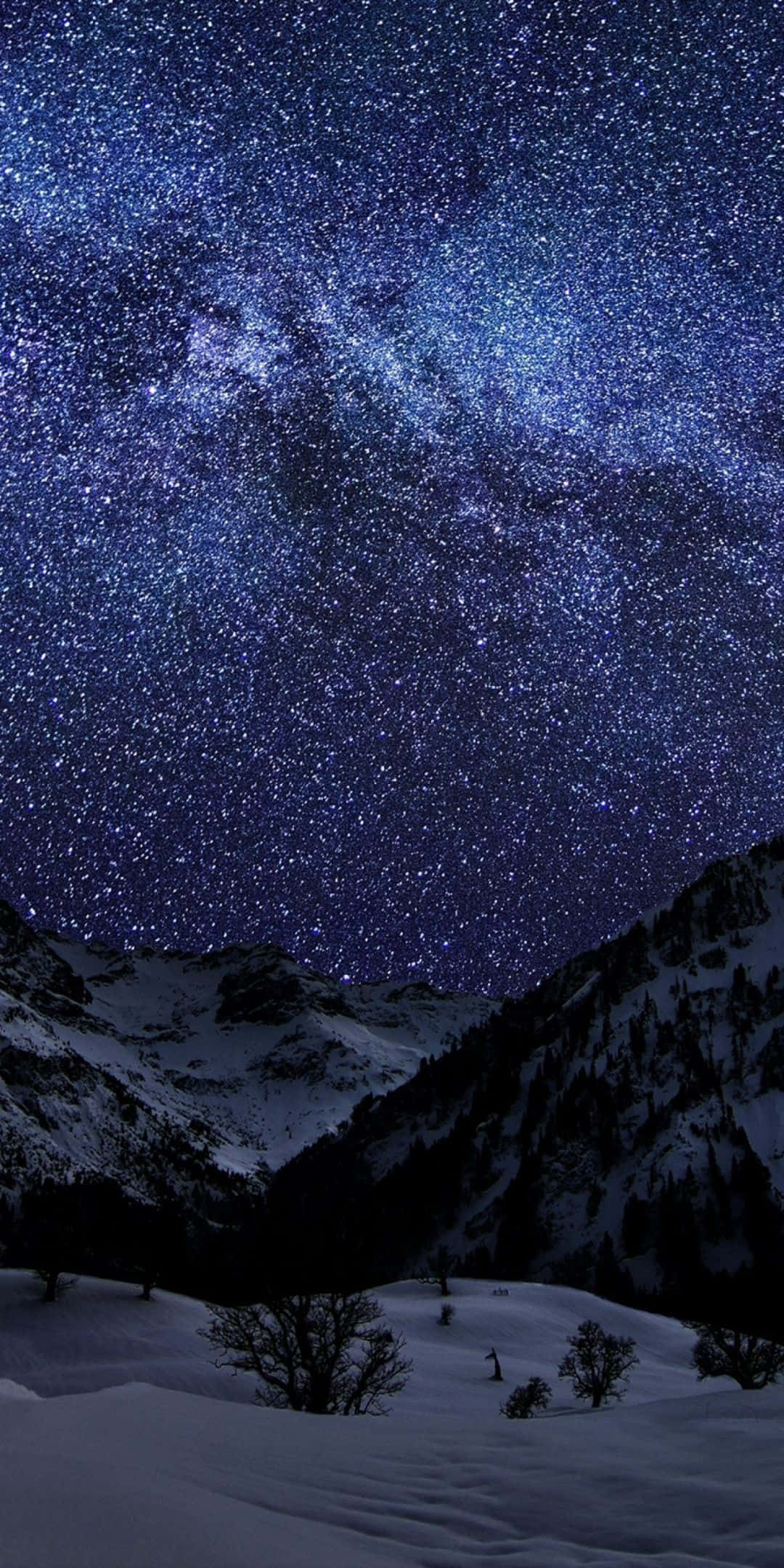 Pixel 3 冬の背景 山と星空 壁紙