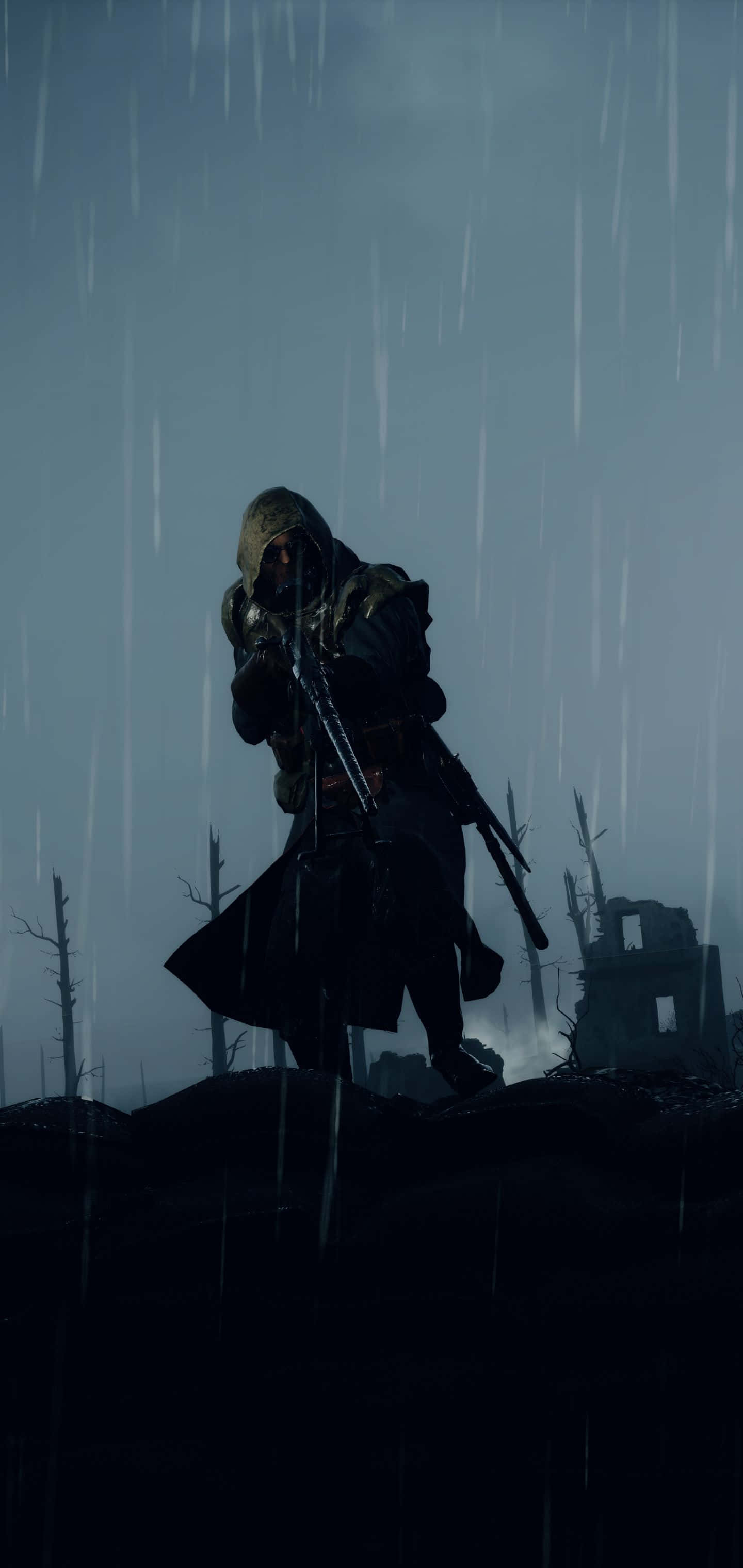 Pixel 3xl Battlefield 1 背景 雨の中のフード付き兵士 壁紙
