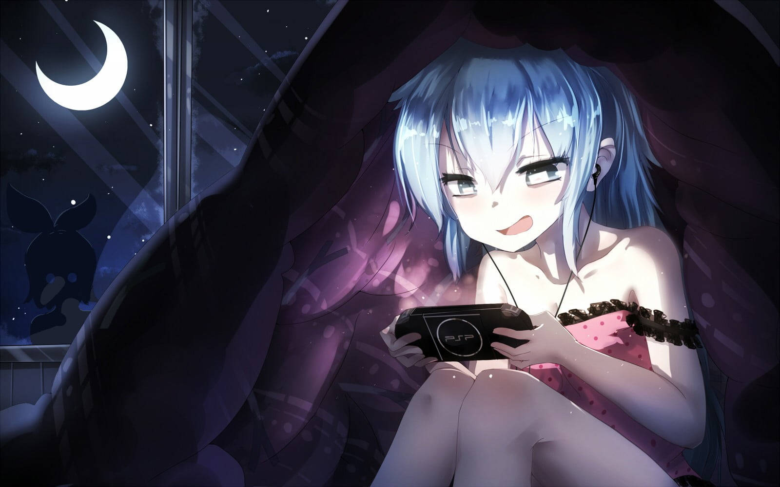 夜にPSPで遊ぶアニメ少女 壁紙