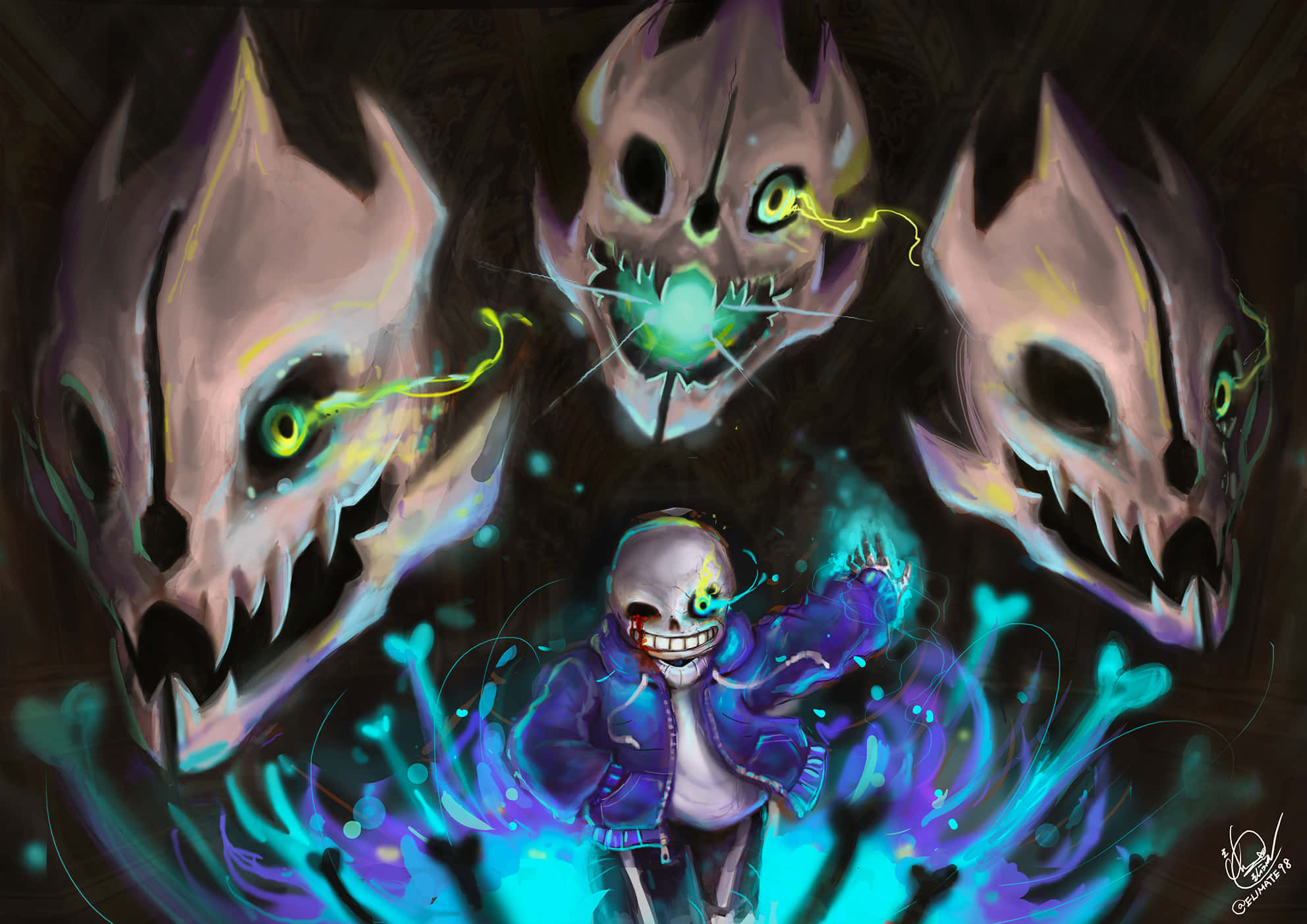 インディーRPG『Undertale』のサンズがいたずらっぽく笑う。 壁紙