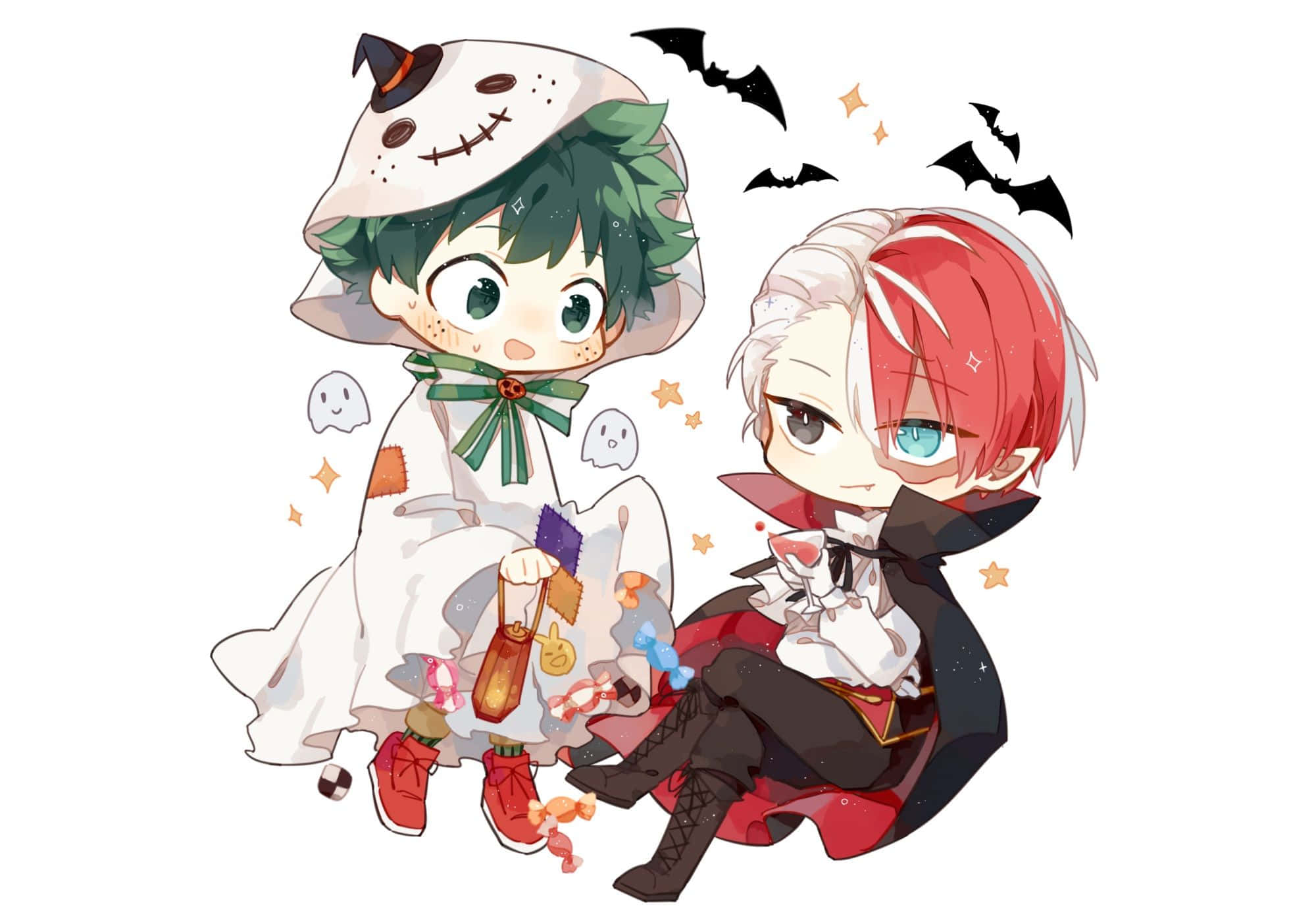 Shoto TodorokiとIzuku Midoriya 僕のヒーローアカデミア ハロウィン 壁紙