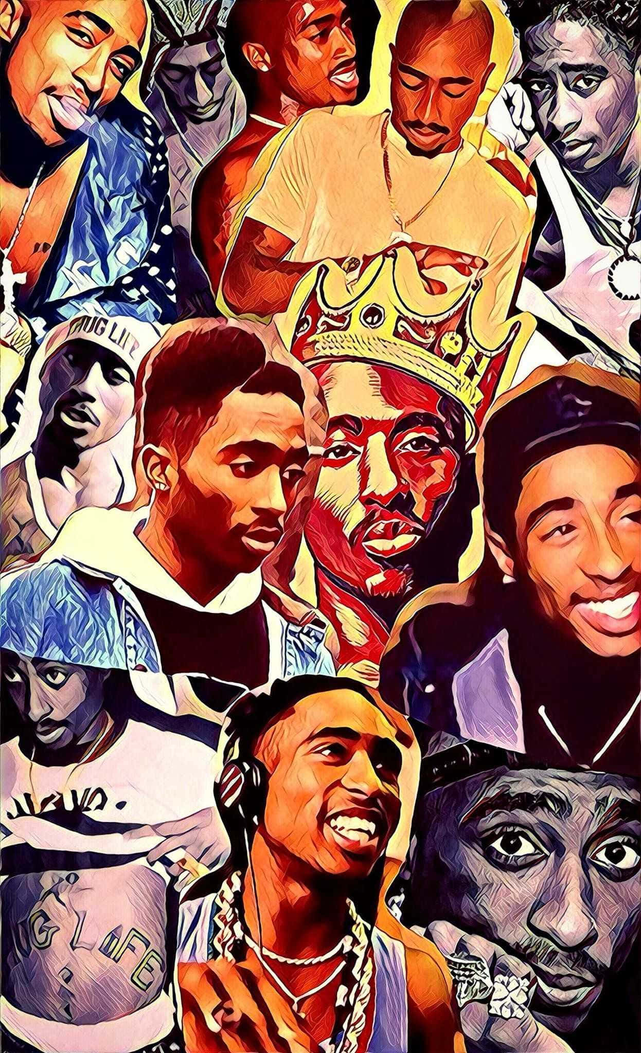 カラフルなコラージュ Tupac iPhone 壁紙
