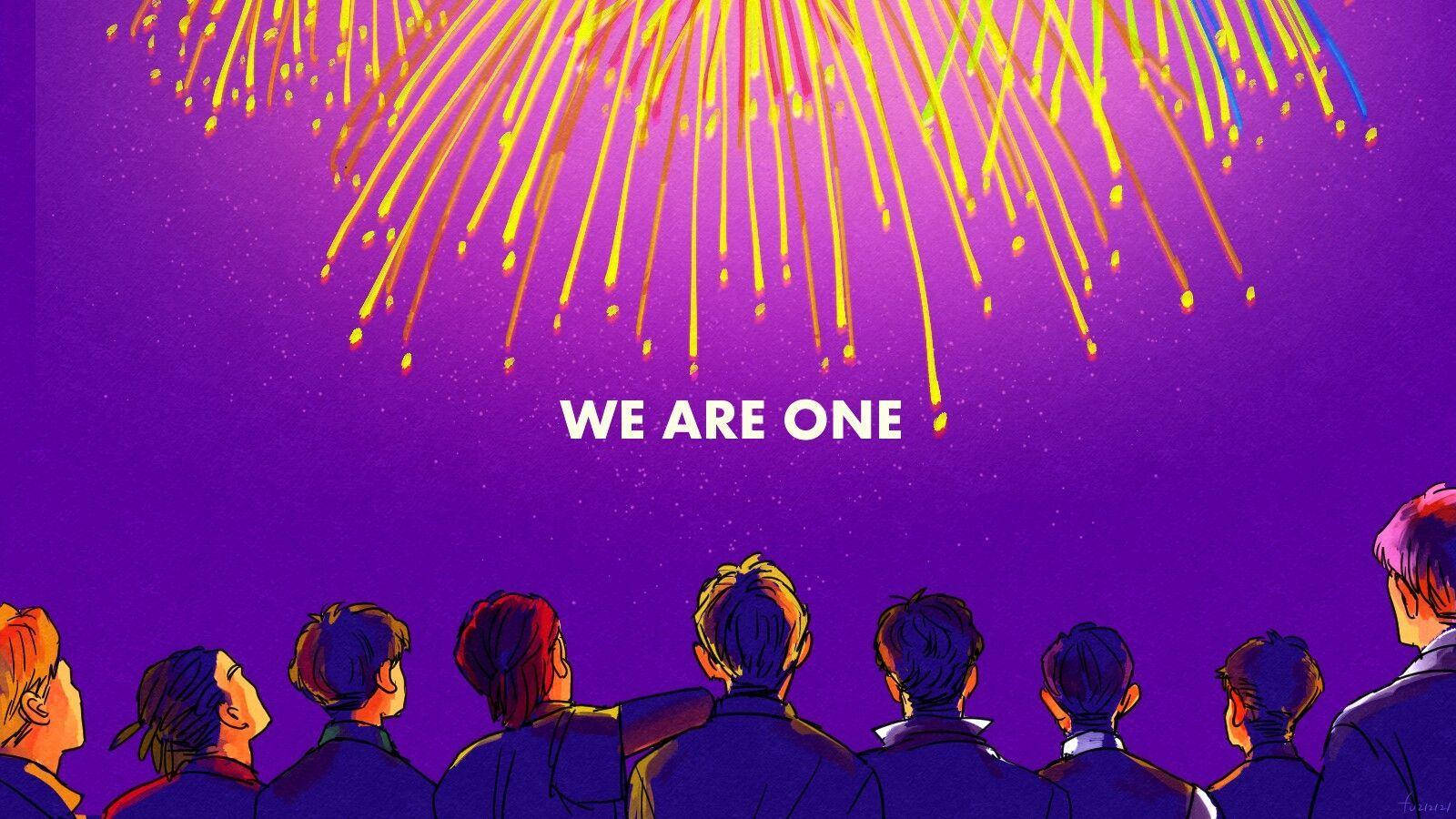 パステルパープルの花火 We Are One 壁紙