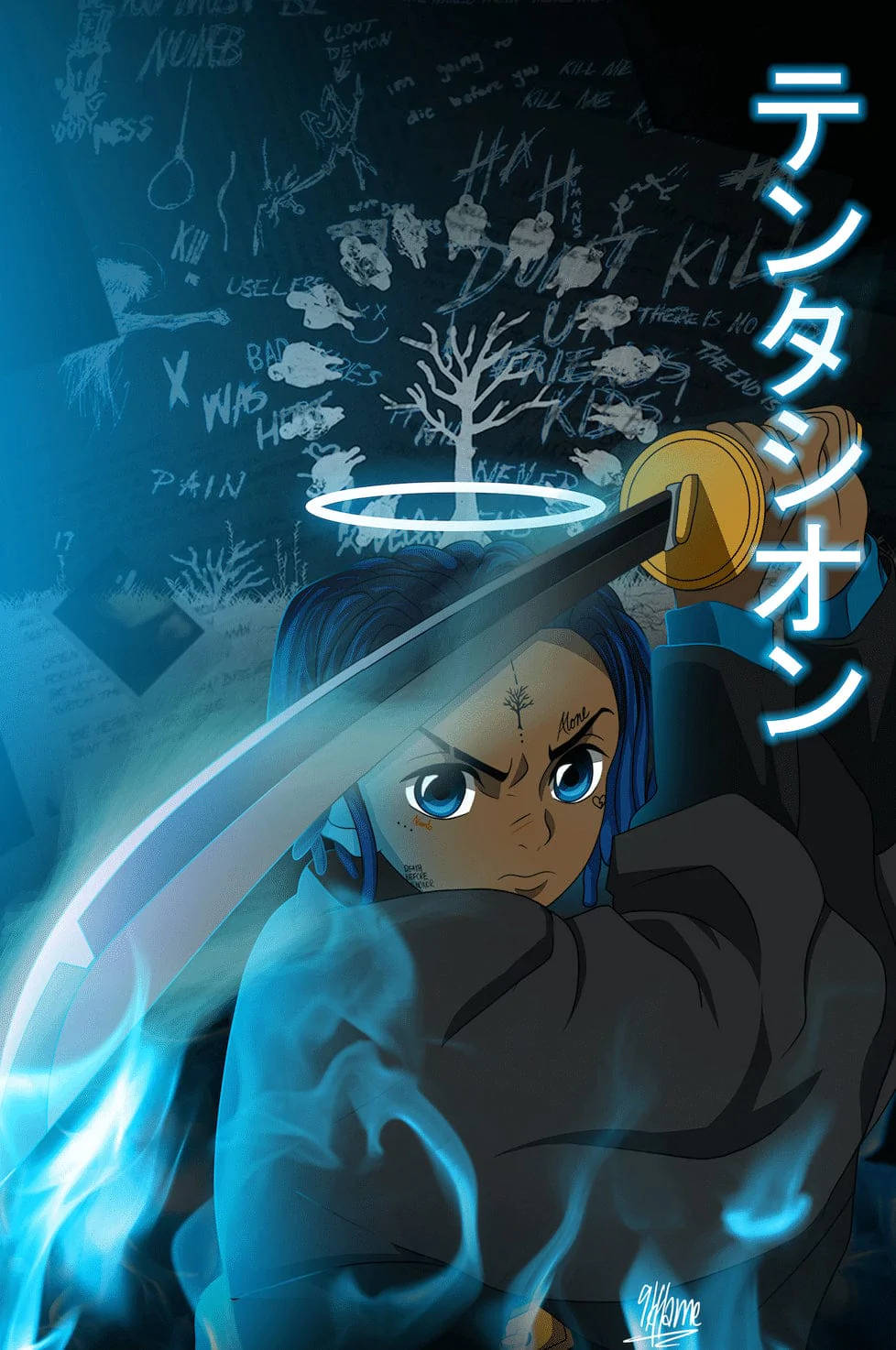 鬼滅の刃 XXXTentacion アニメ風イラスト 壁紙