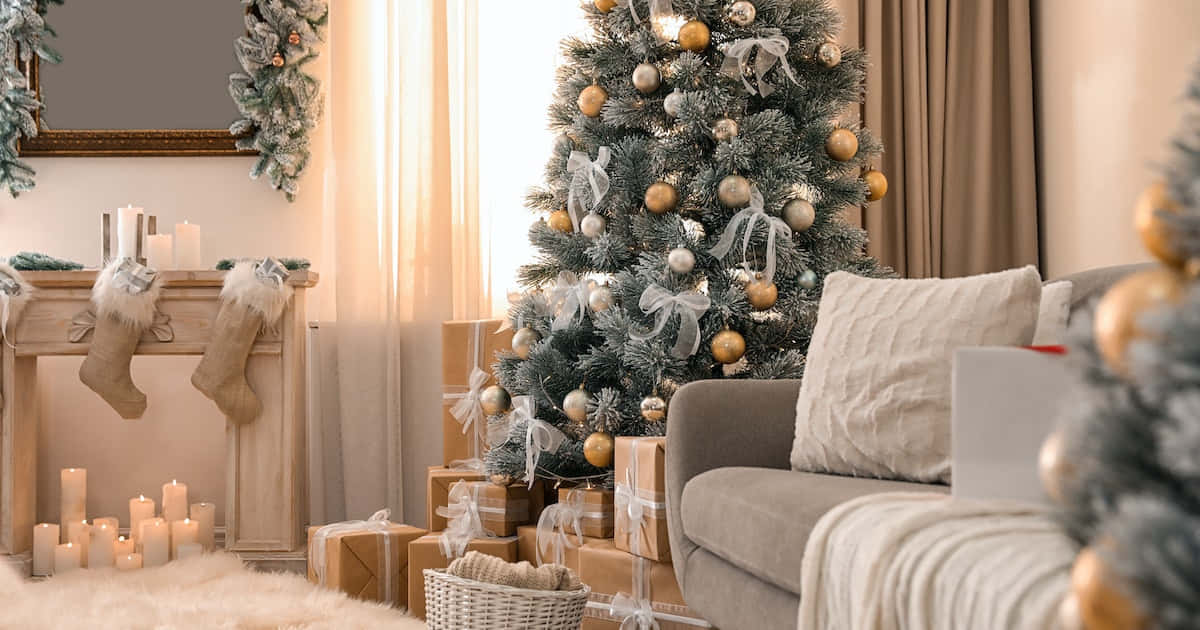 ベージュを基調としたクリスマスZoom背景 壁紙