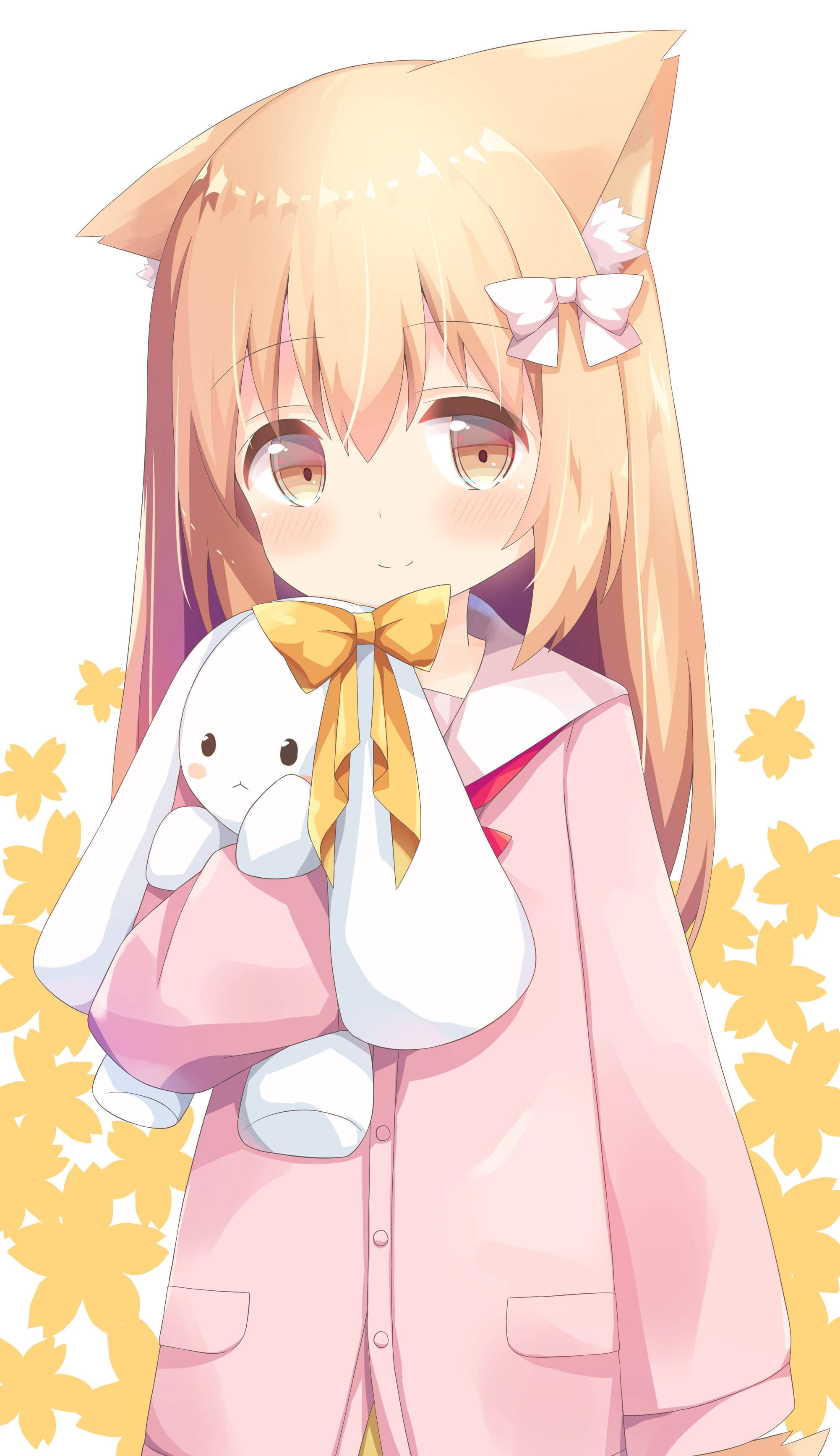 うさぎと可愛いアニメ少女 iPhone 壁紙