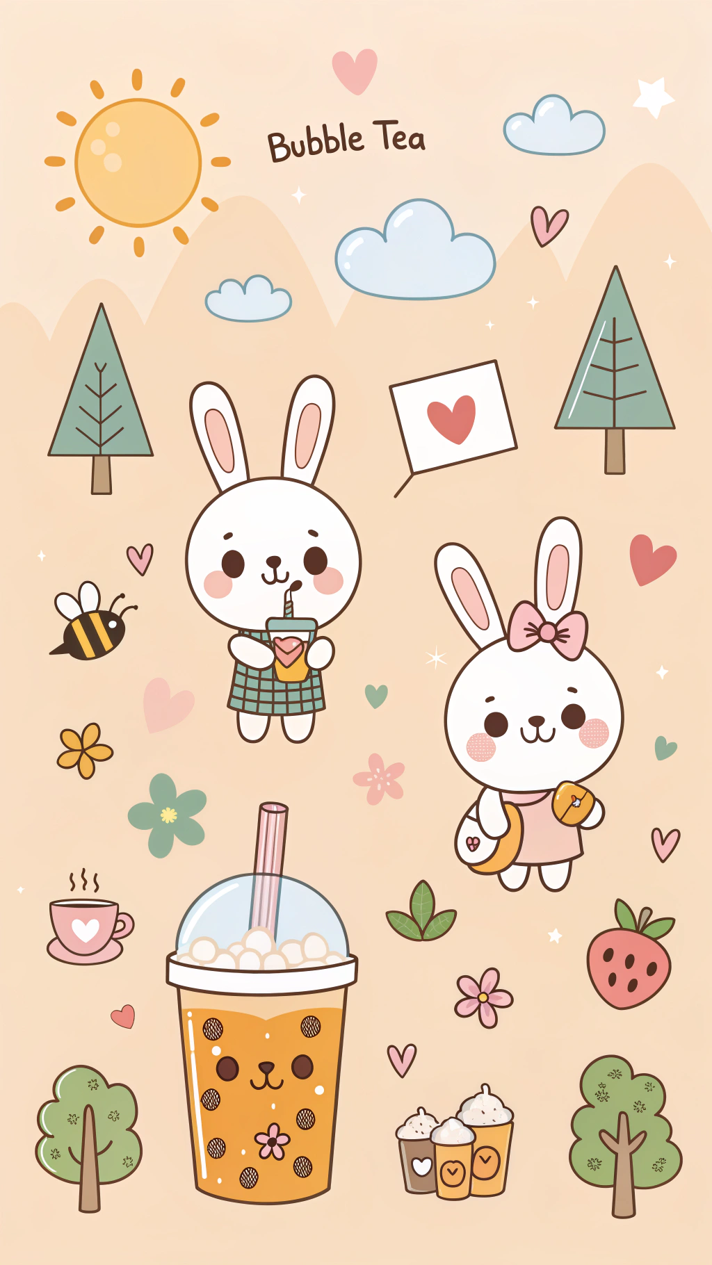 うさぎのタピオカミルクティー中毒 壁紙
